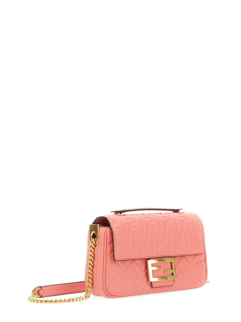 Textured Leather Midi Bag With Gold-Tone Chain Strap
