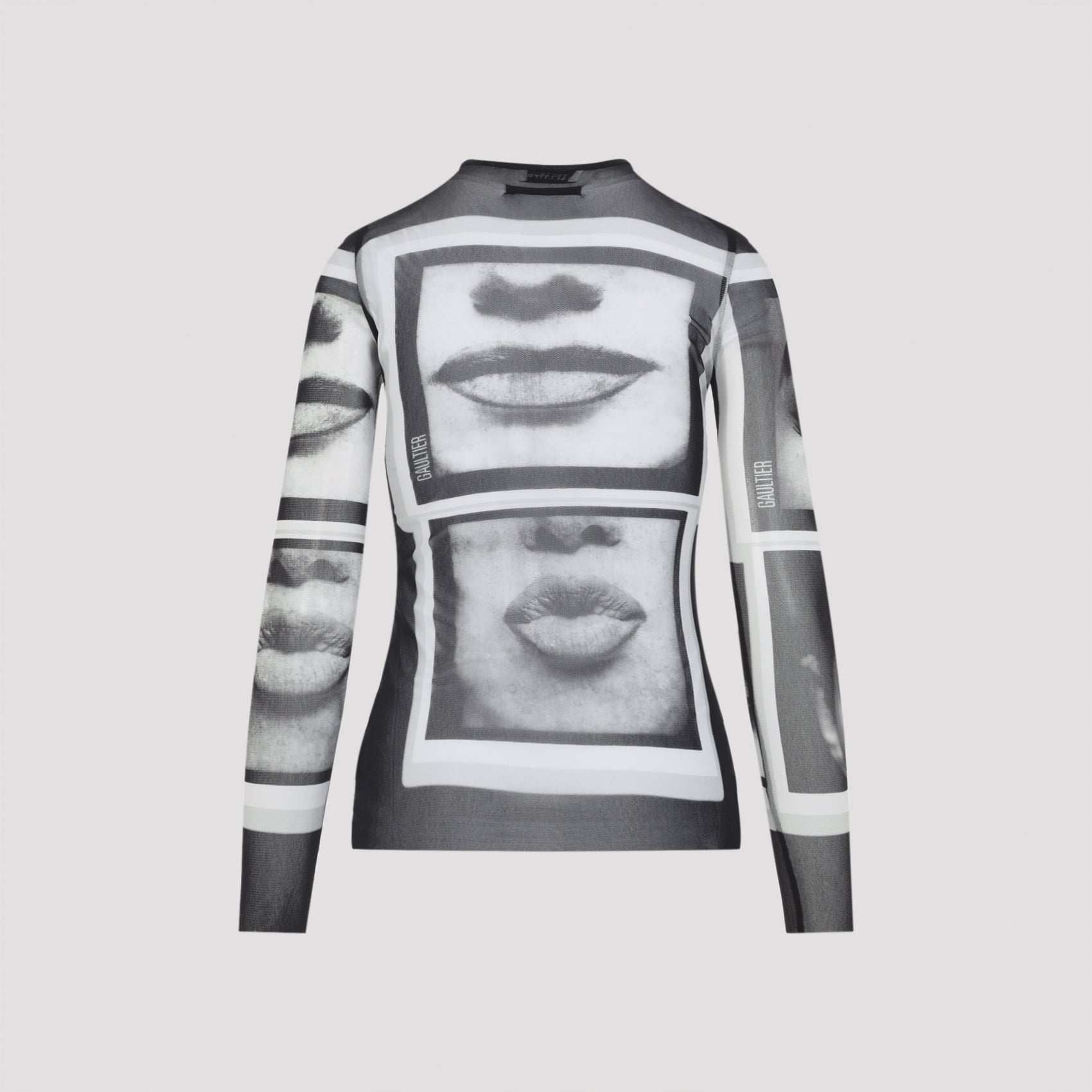 Fitted Long-Sleeve Sheer Mesh Top