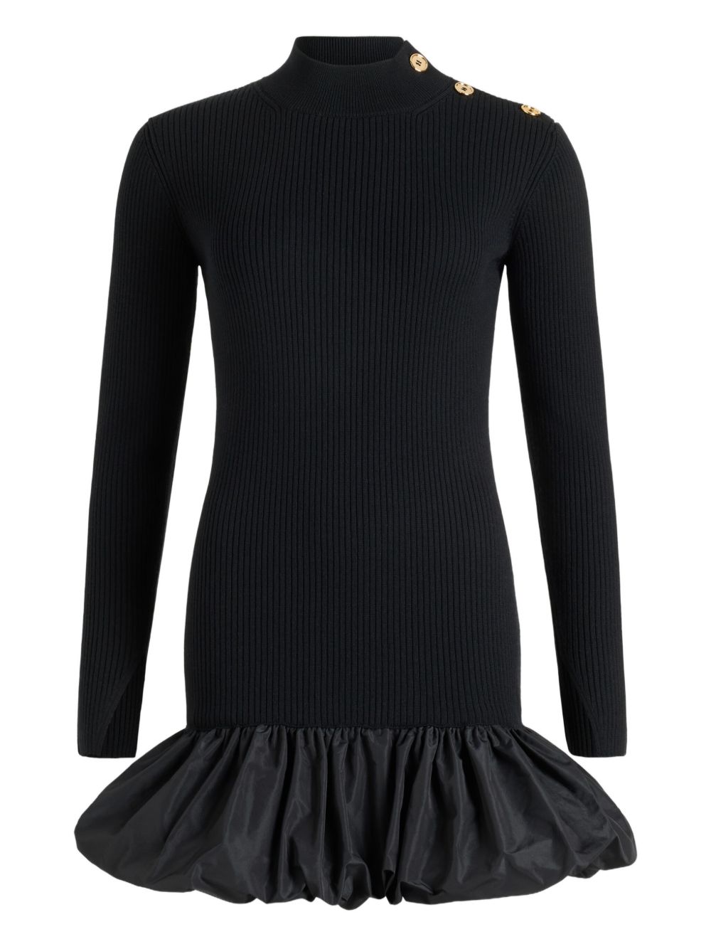 Ruffle Hem Ribbed Mini Dress In Wool