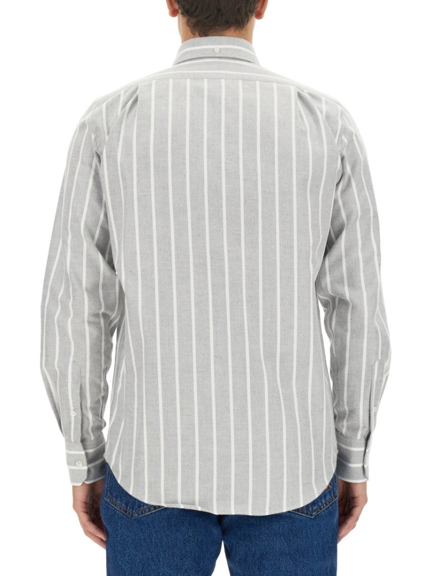 Vertical Striped Cotton Shirt With Logo Detail