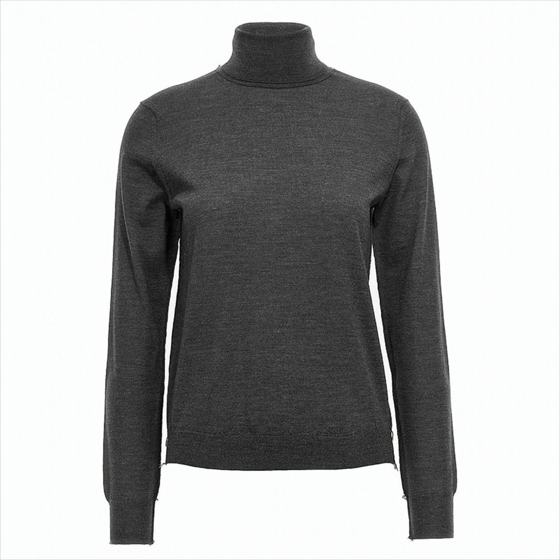 High-Neck Wool Knit Sweater With Four-Line Stitch Detail
