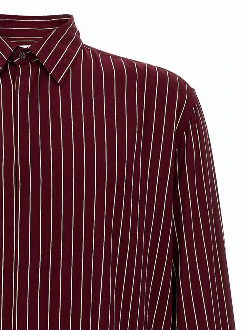 Relaxed-Fit Burgundy Striped Long-Sleeve Shirt