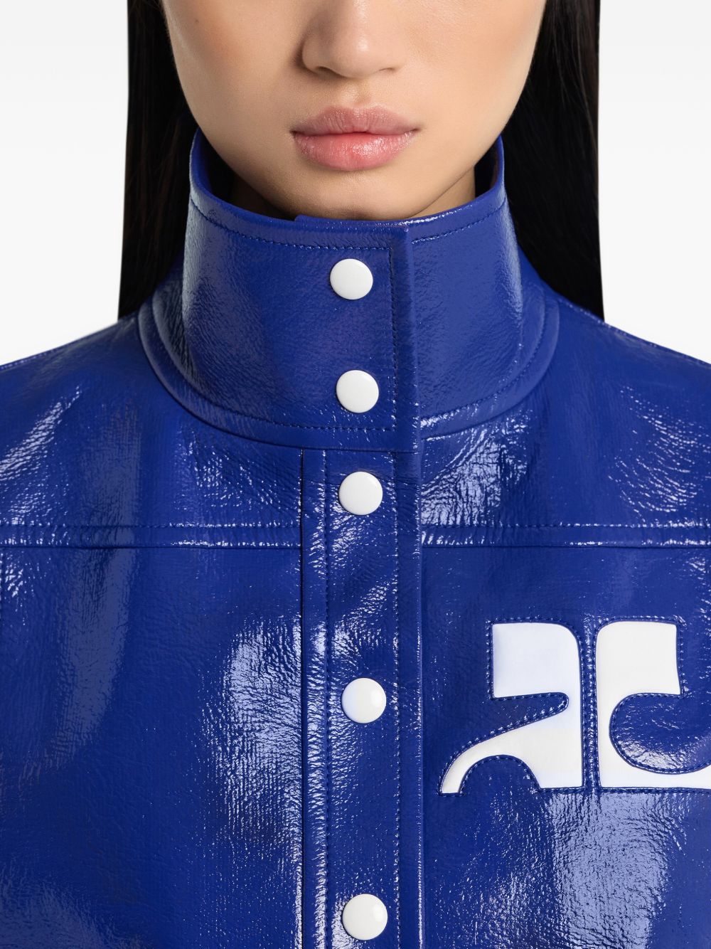 Cropped Blue Jacket With Structured Collar