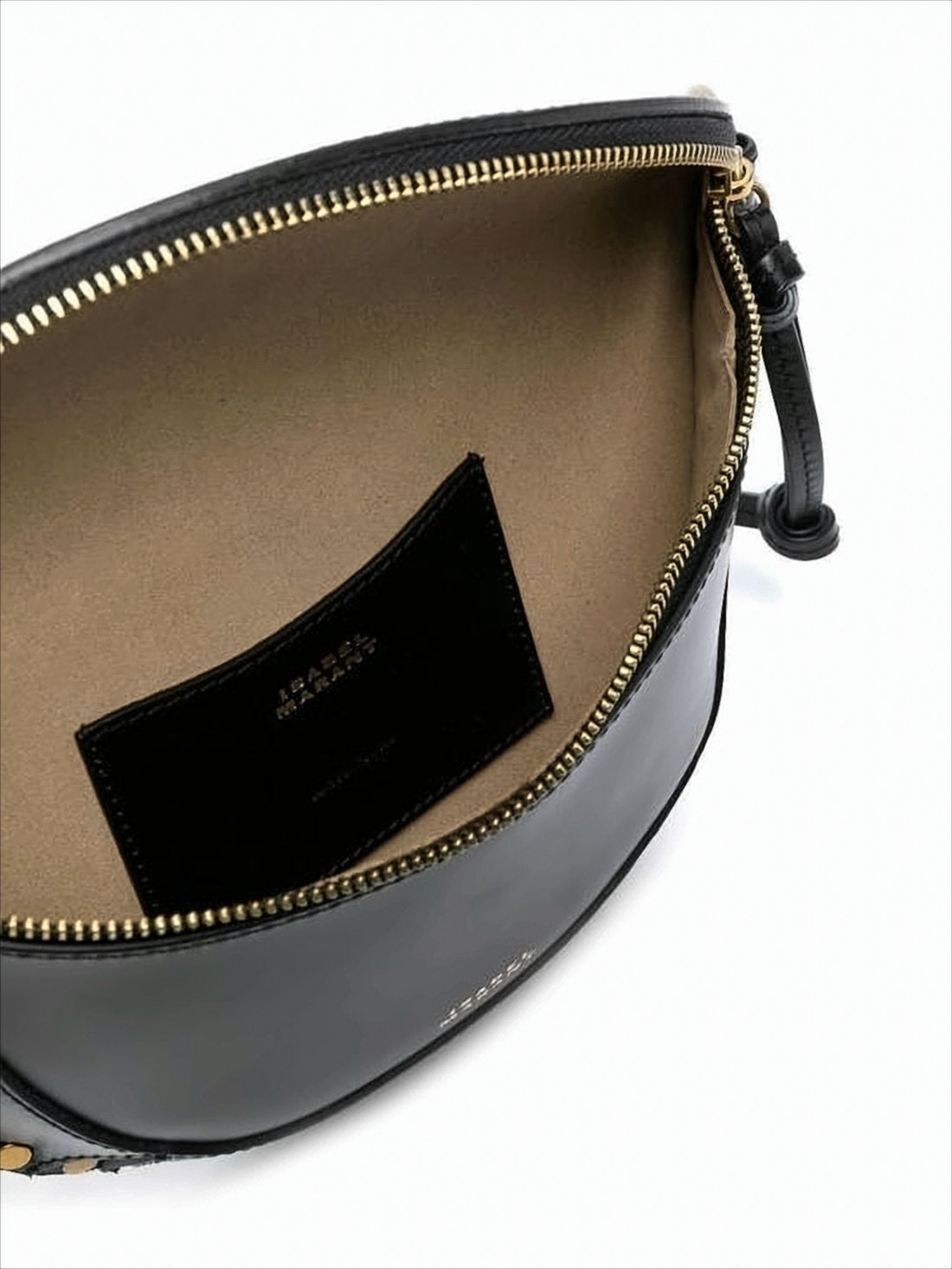 Crescent-Shaped Shoulder Bag with Gold-Tone Studs