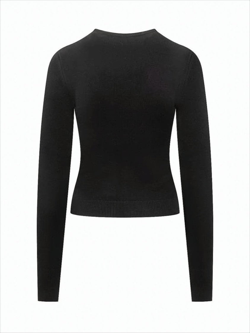 Fitted Black Long-Sleeve Top With Crescent Moon Emblem