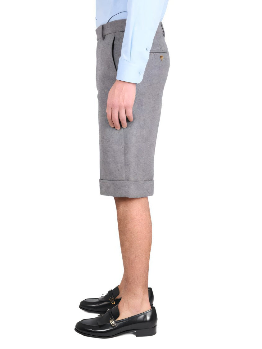 Tailored Grey Shorts with Cuffed Hem