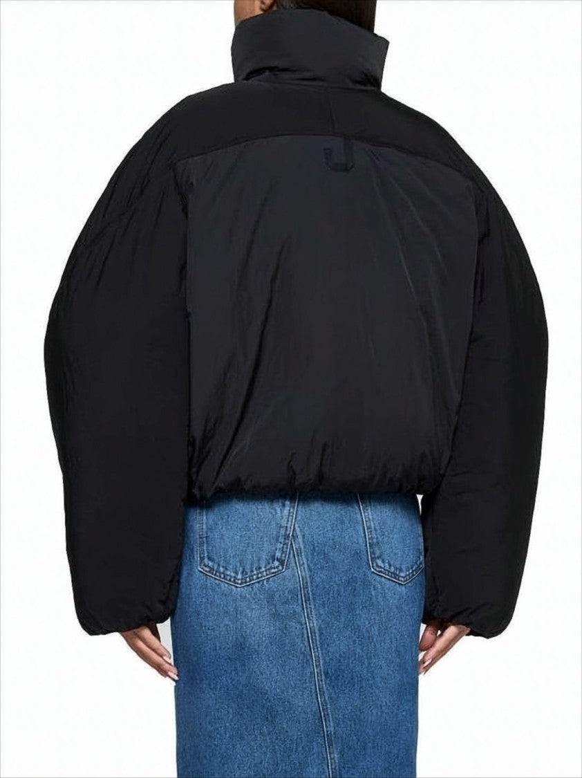 Cropped Black Puffer Jacket with Oversized Sleeves