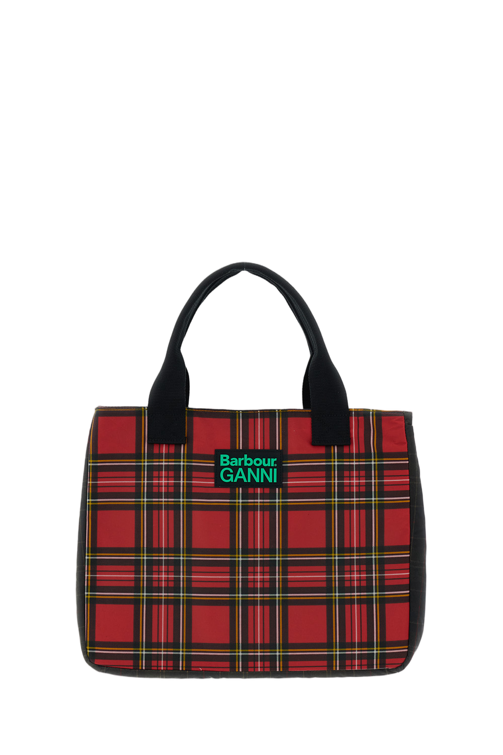 Rectangular Tartan Tote Bag With Woven Handles And Logo Embroidery
