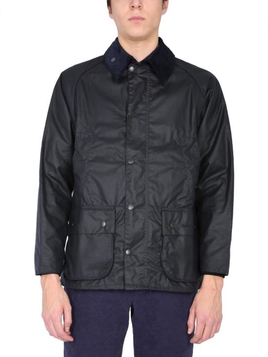 Black Waxed Cotton Barbour Jacket With Corduroy Collar
