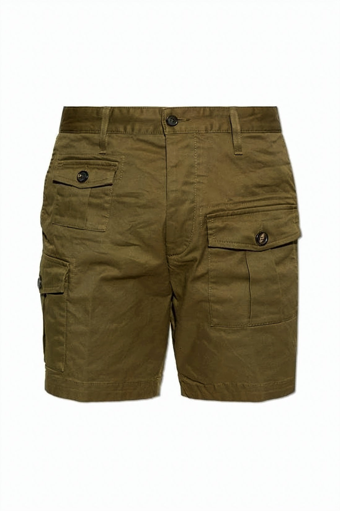 Utilitarian Olive Shorts With Flap Pocket Design