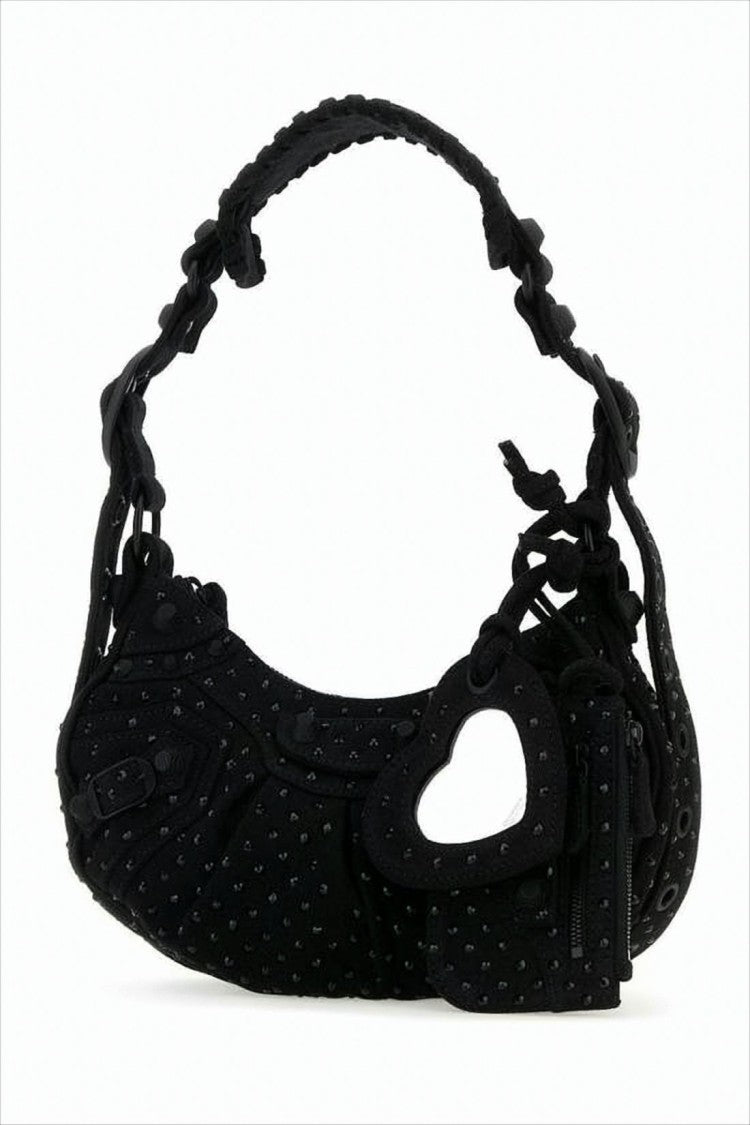 Crescent-Shaped Balenciaga Shoulder Bag with Textured Surface and Charm Detail