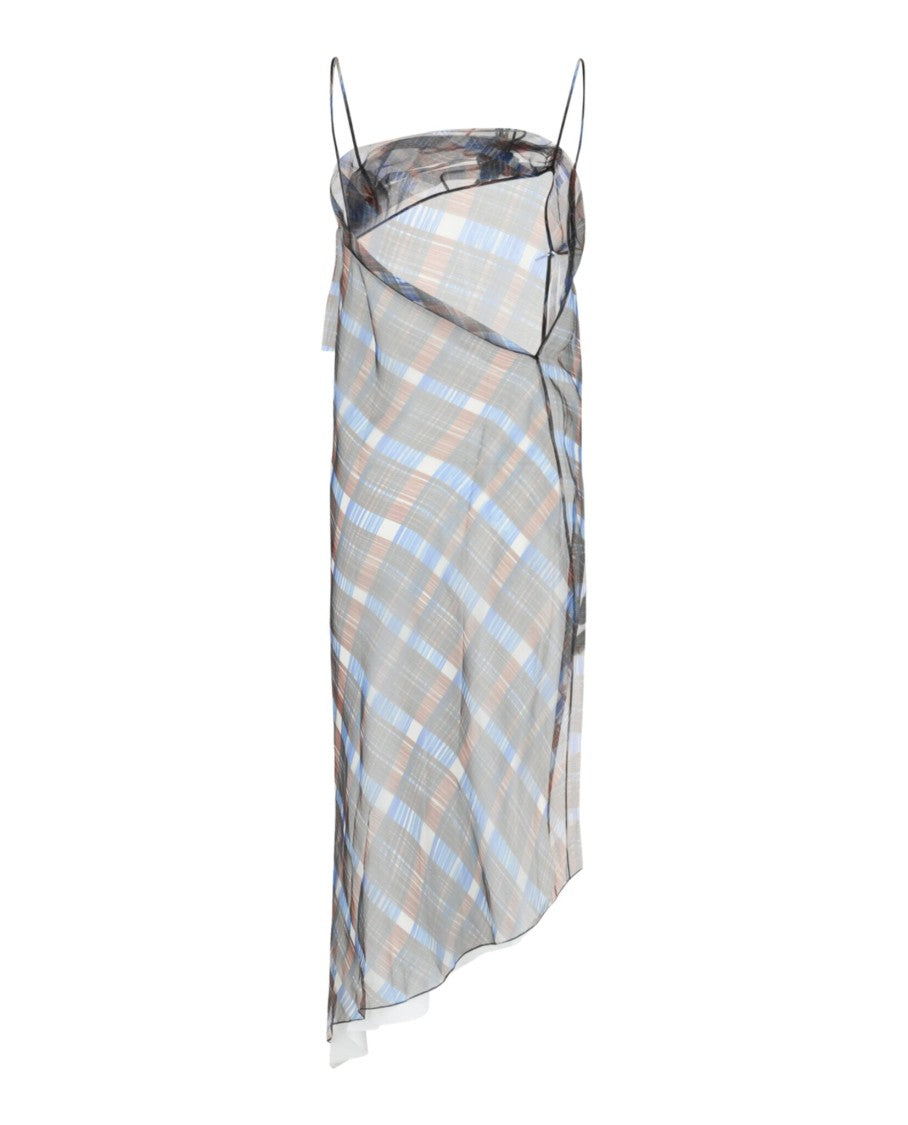Organza Plaid-Check Midi Dress