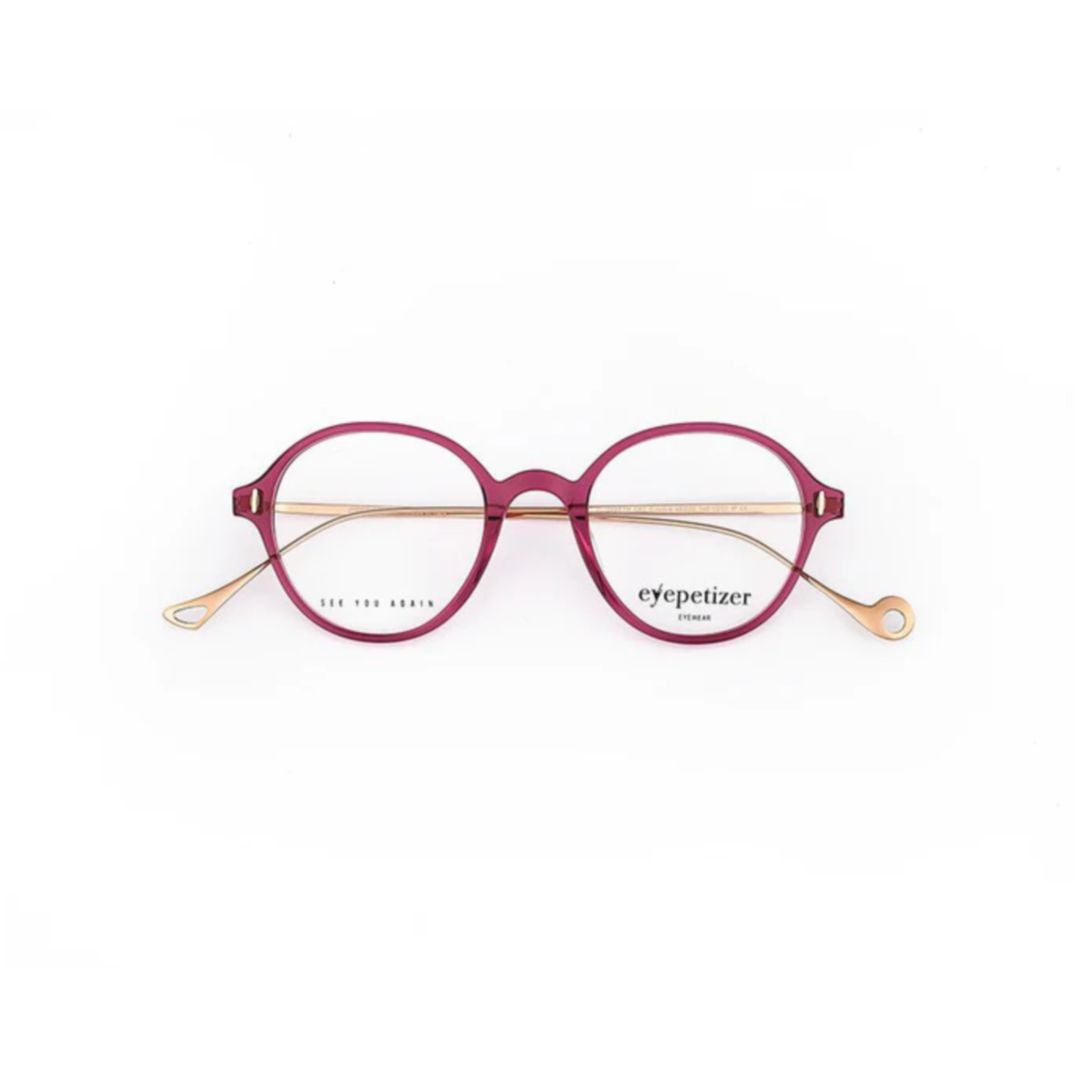 Elizabeth Opt Round Translucent Magenta Eyeglasses with Metallic Gold Temples