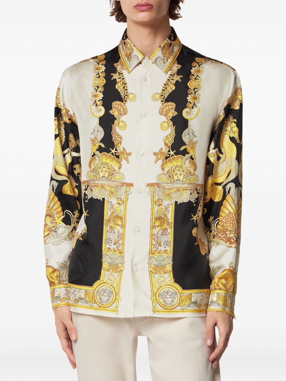 Gold-Tone Coral Theatre Print Long-Sleeve Shirt