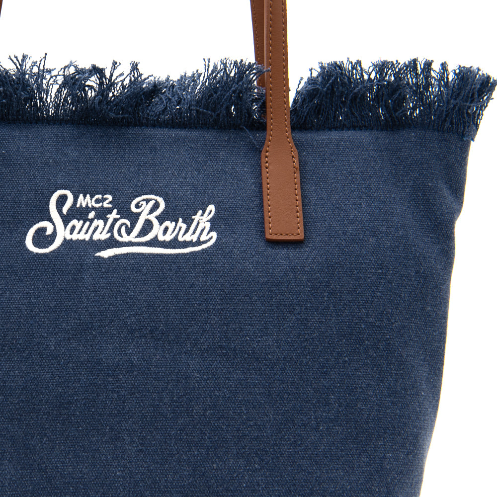 Medium Tote Bag with Textured Deep Navy Fabric