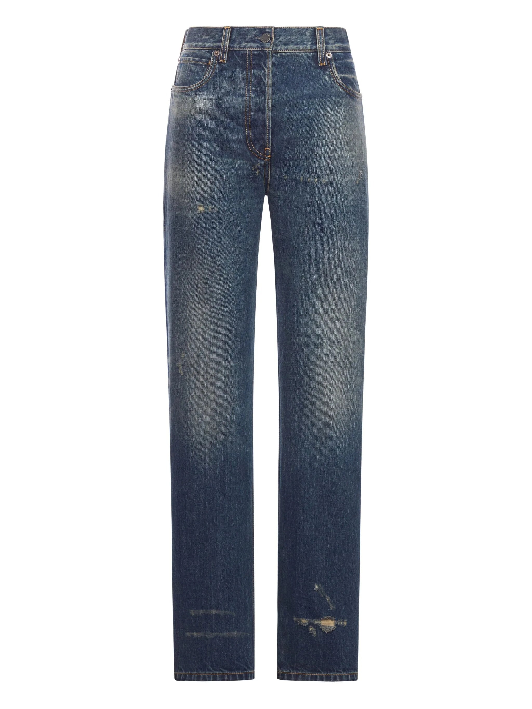 Medium Blue Vintage-Wash Straight-Leg Jeans