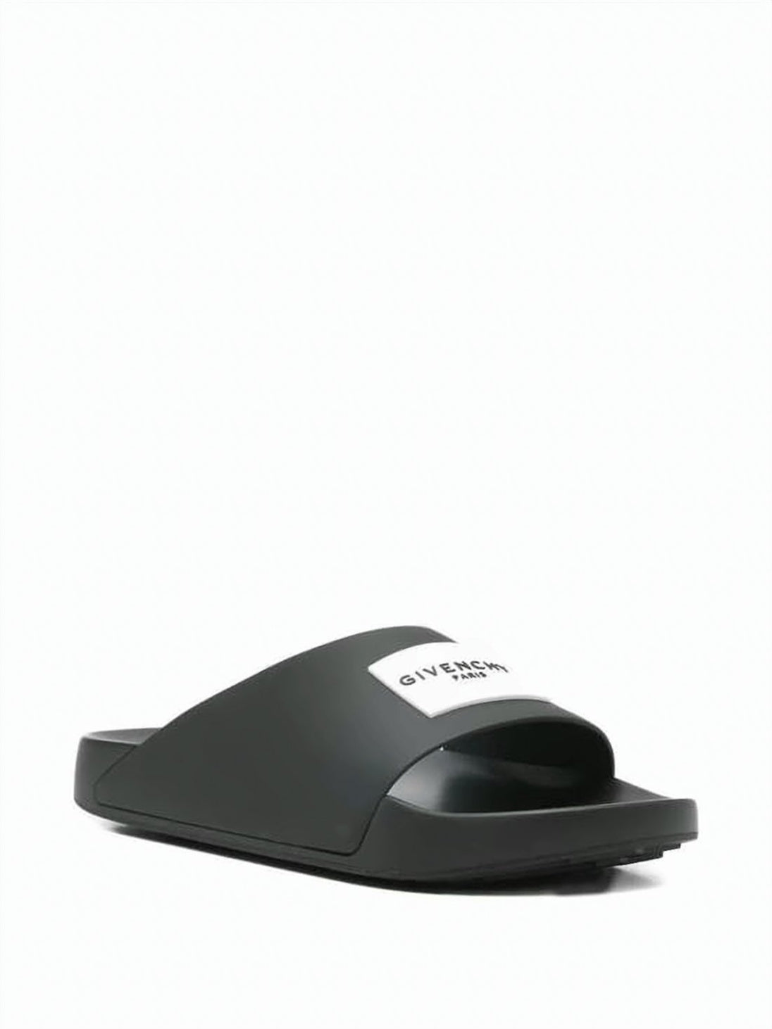 Black Matte-Finish Logo Patch Slide Sandals