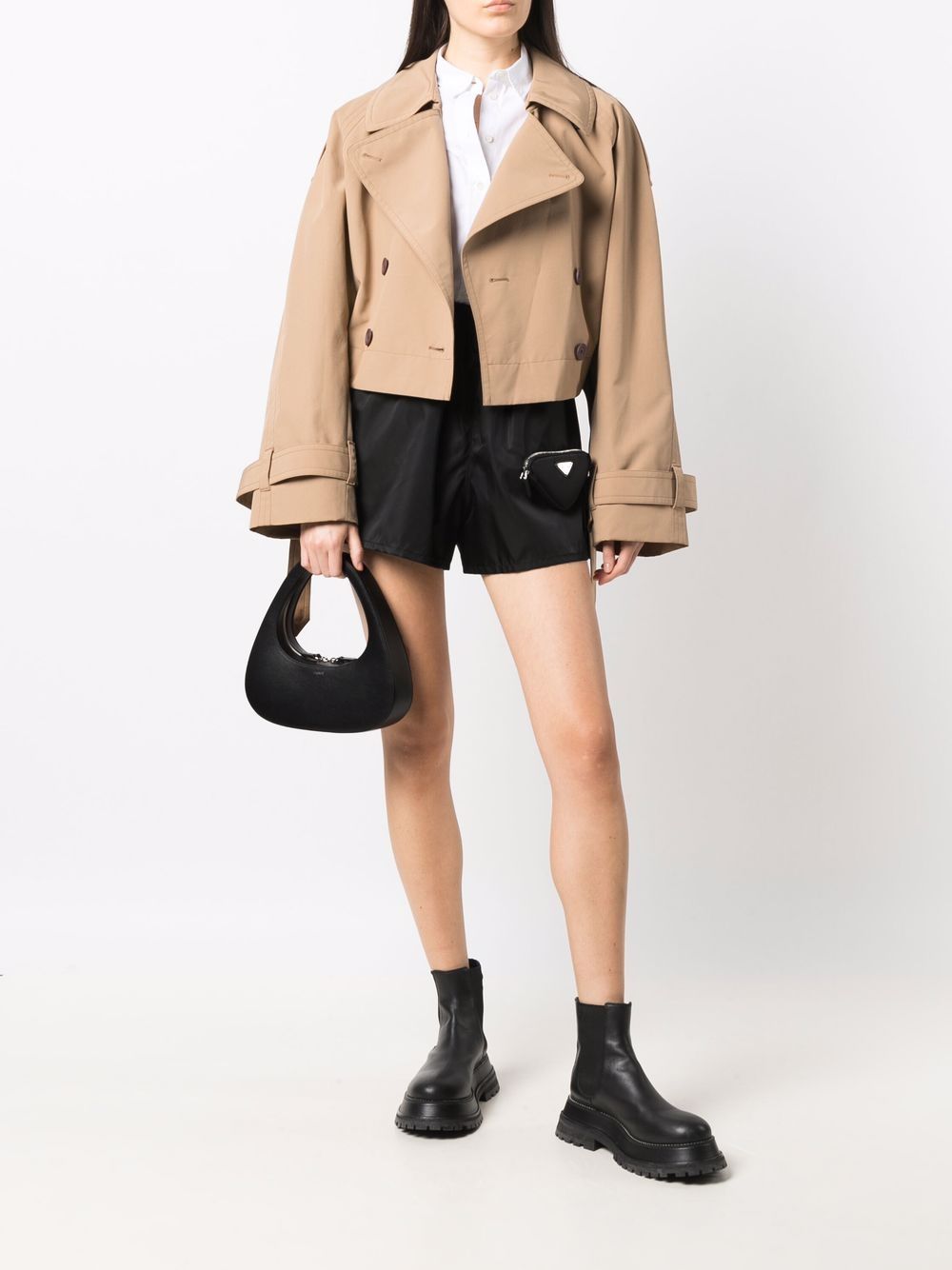 Rounded Triangular Black Leather Handbag