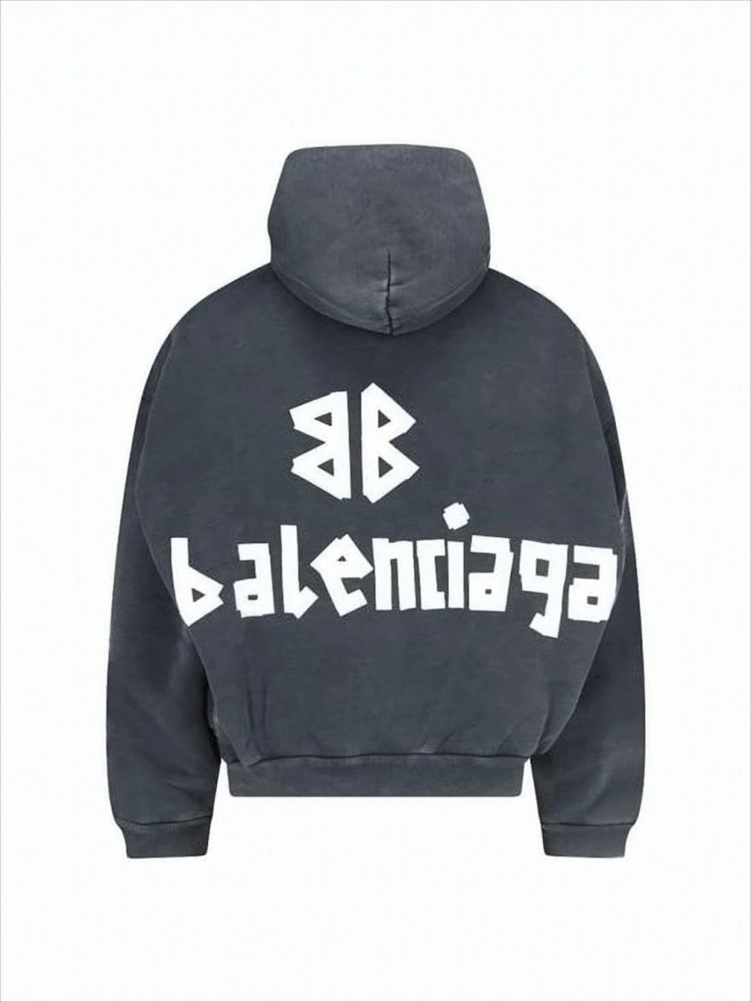 Cropped Hoodie With Drawstring Hood And Graphic Detailing
