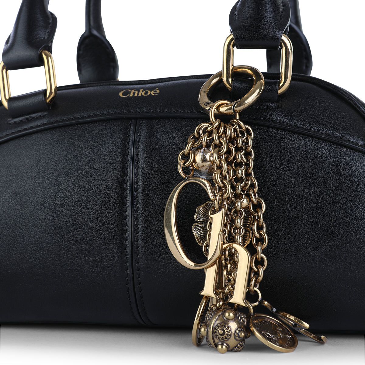 Black Leather Chloé Bowling Top Handle Bag