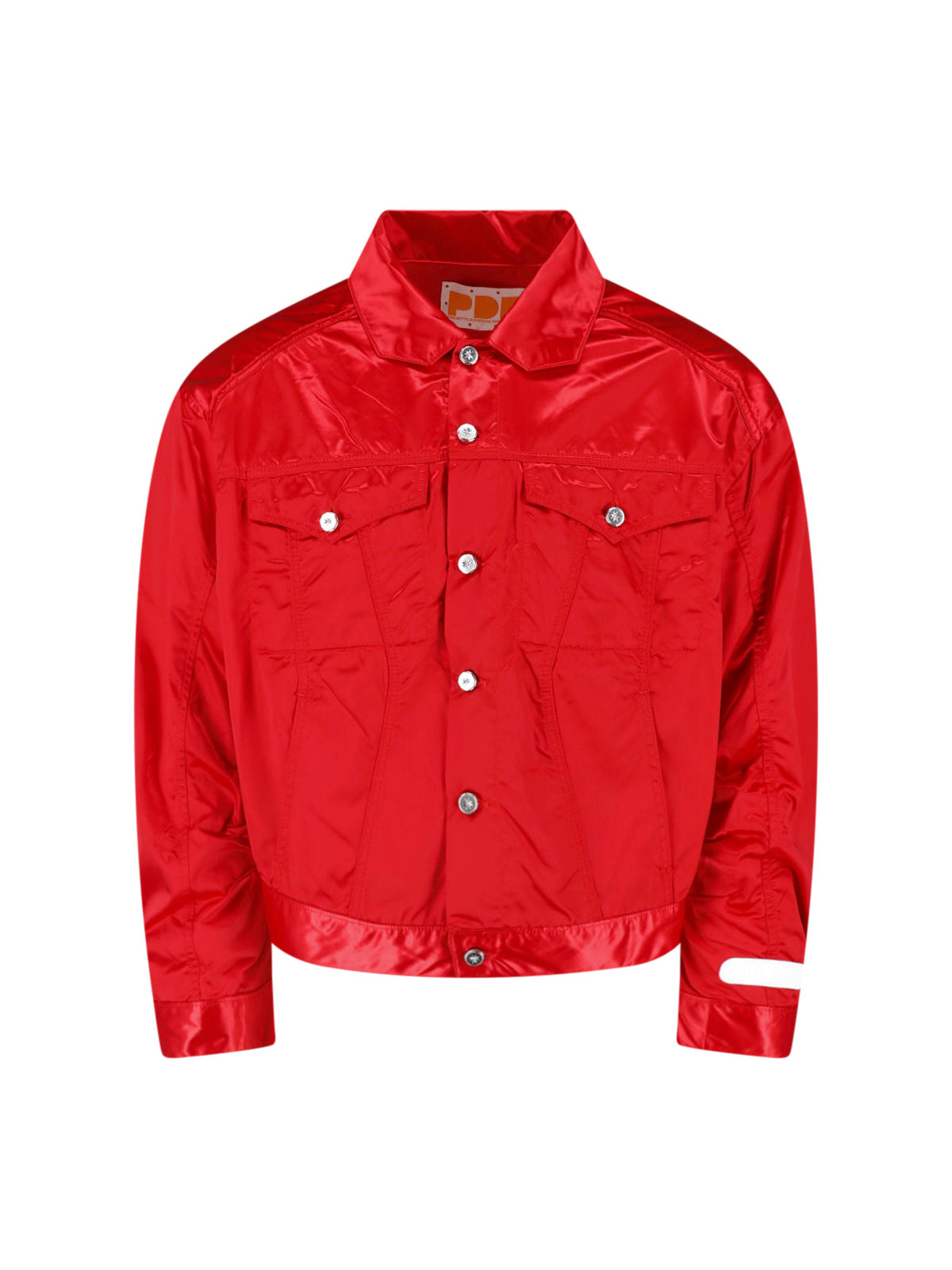 Cropped Satin Jacket with Button Closure