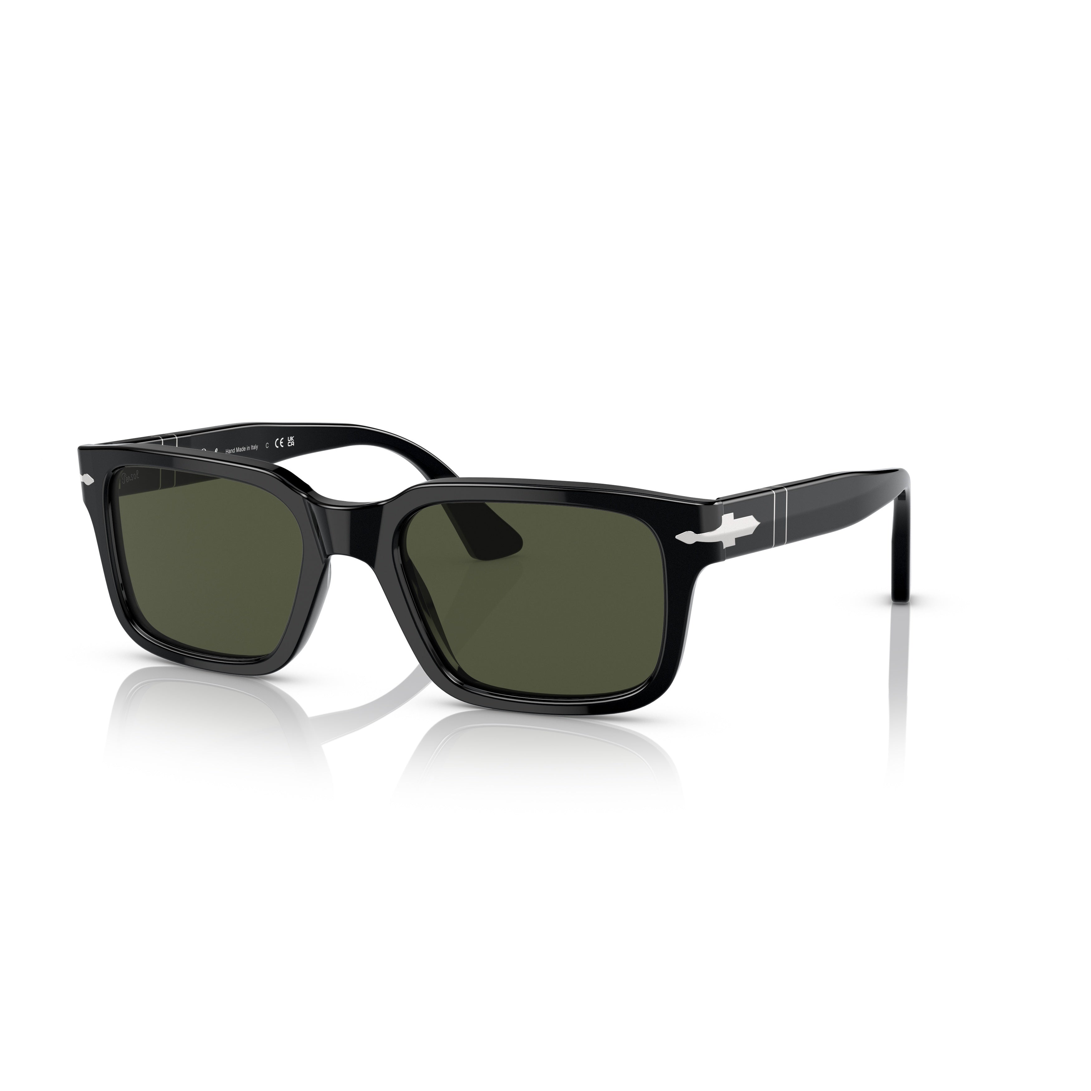 0po3272s Glossy Black Acetate Sunglasses with Green Lenses