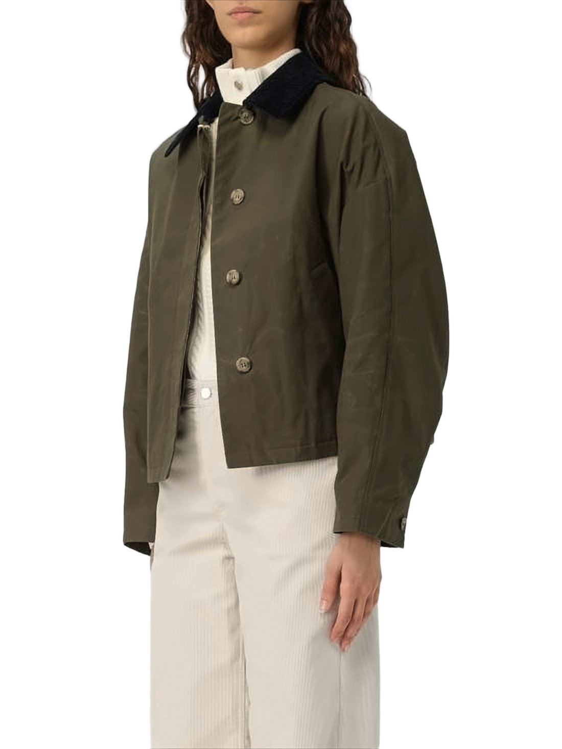 Cropped Boxy Jacket with Button-Up Front