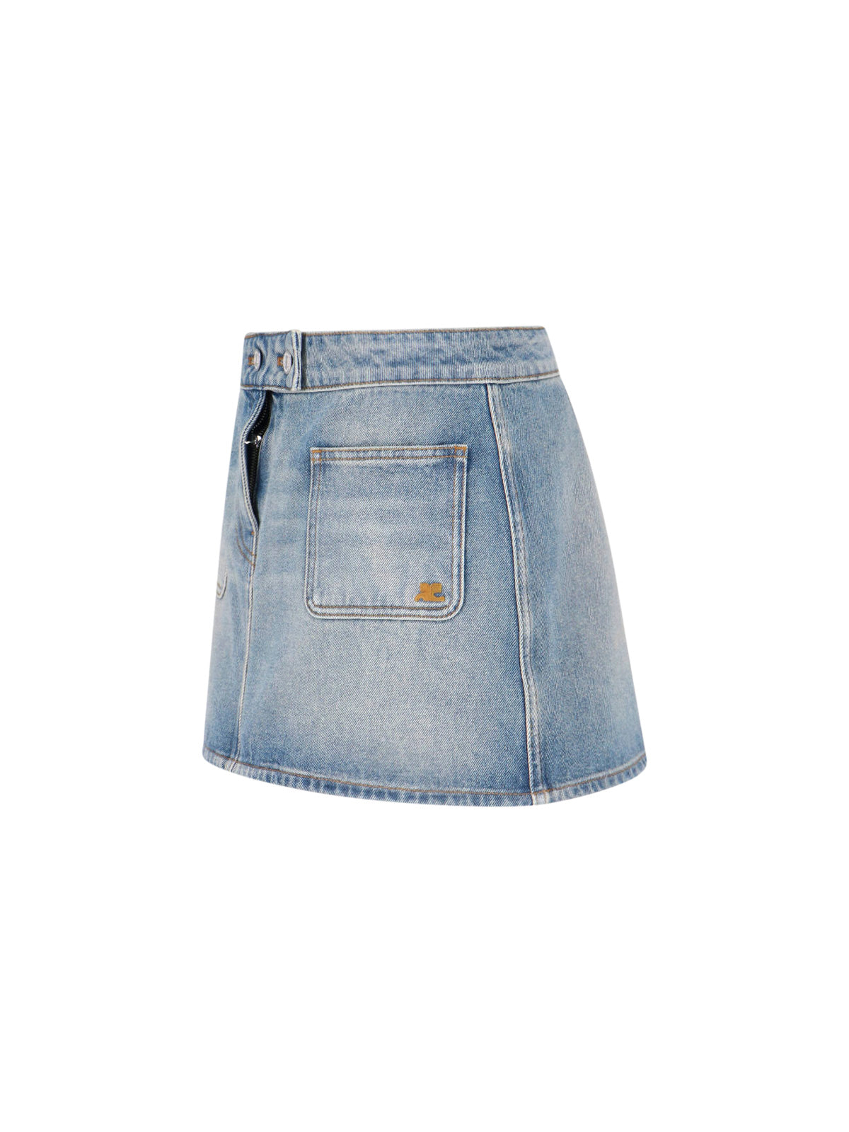 Blue Low-Rise Embroidered Mini Denim Skirt
