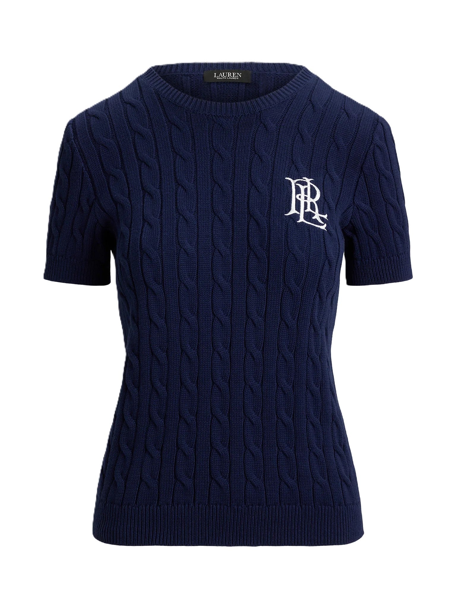 Navy Blue Eyelah Linen Pullover Knit Top