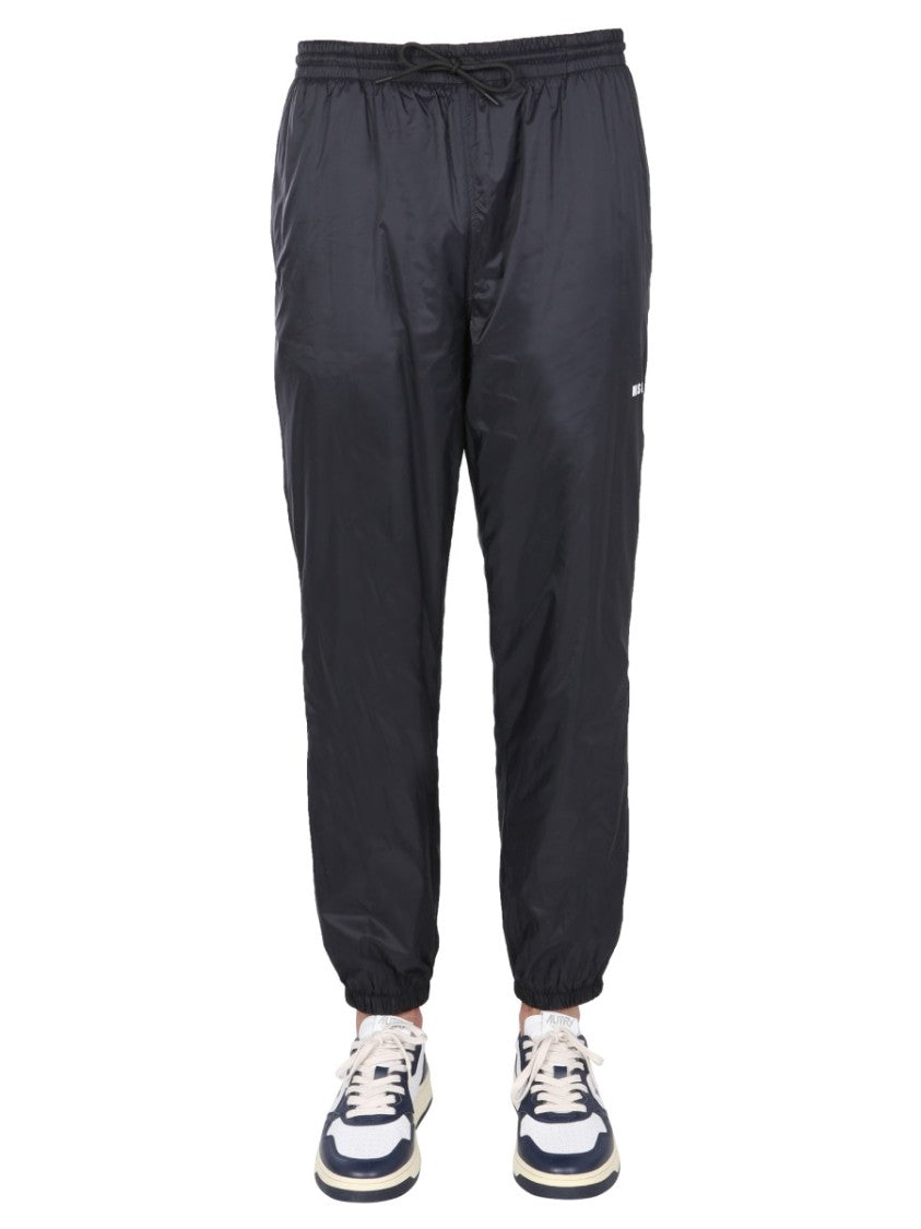 Casual Black Jogging Pants With Elastic Waistband And Side Logo