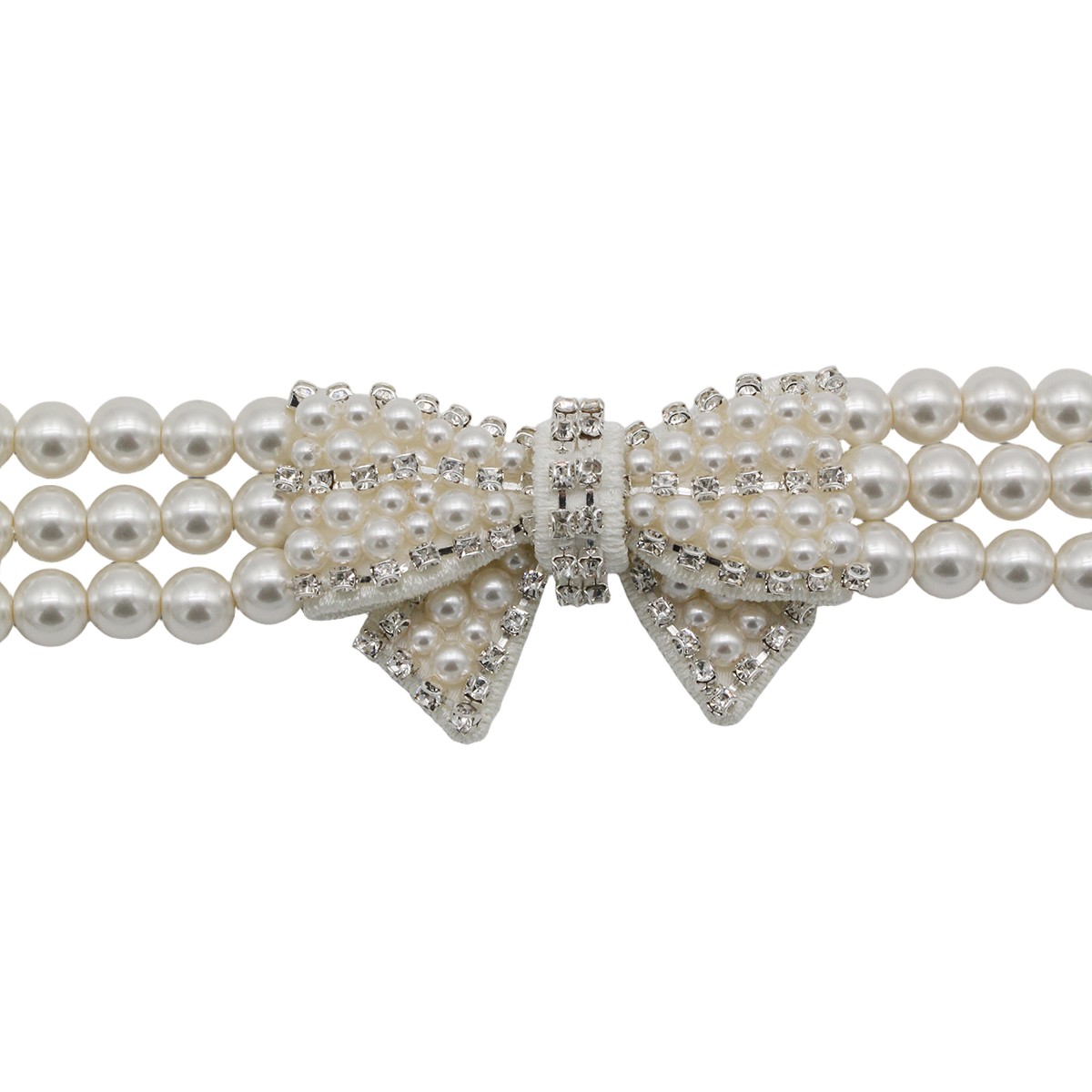 Three-Strand Faux Pearl Bracelet with Bow Embellishment