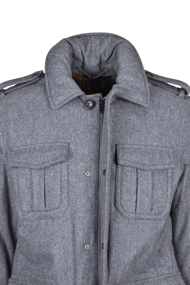 Wool Blend Parka with Down - Grey