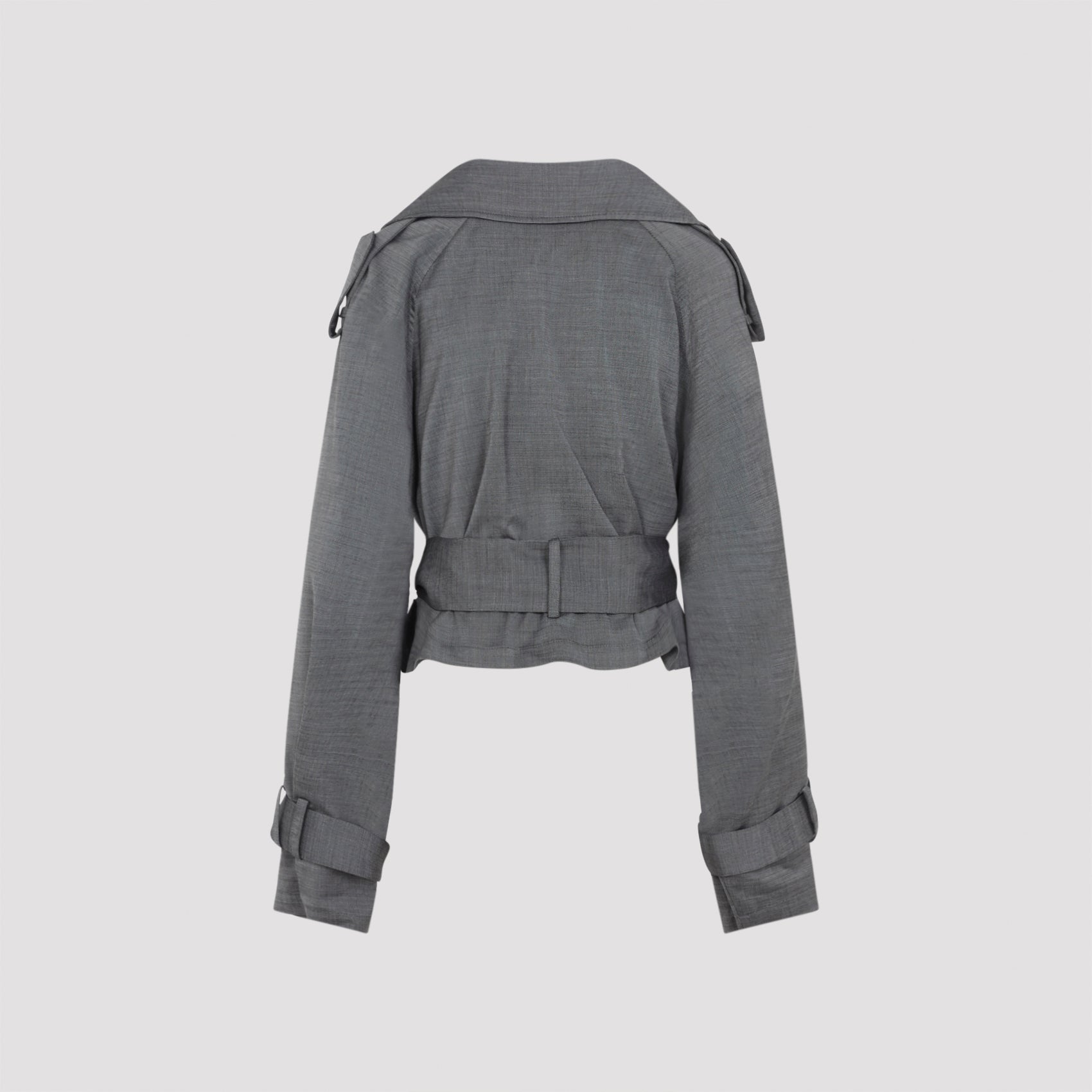 Textured Tailored Jacket with Self-Tie Belt
