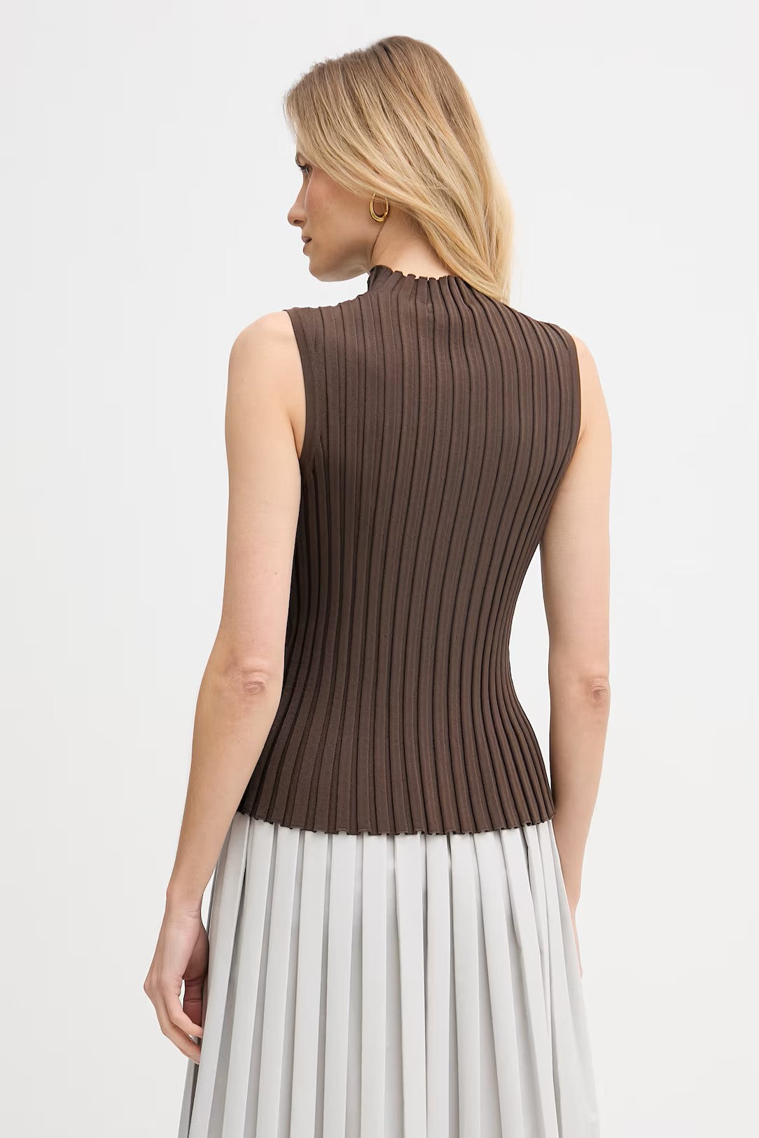 Ribbed Texture Sleeveless Top with High Neckline