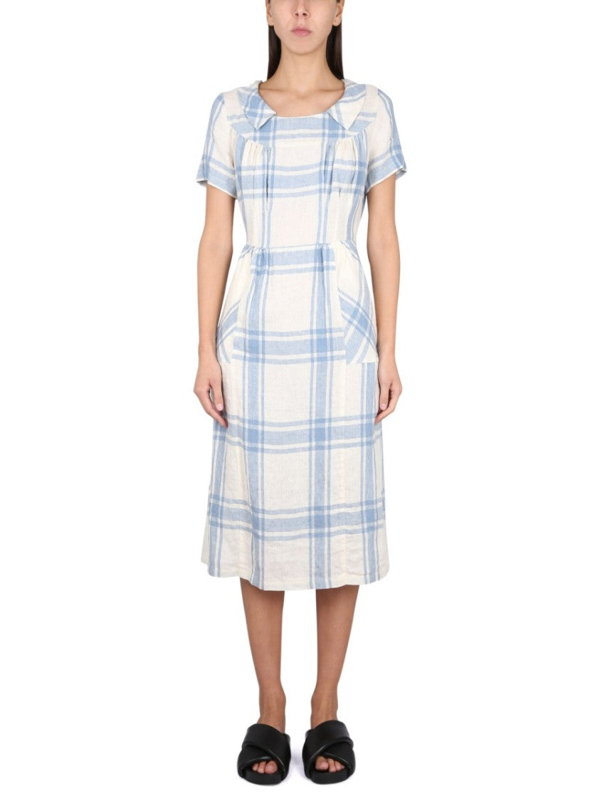 Light Blue Plaid Midi Dress
