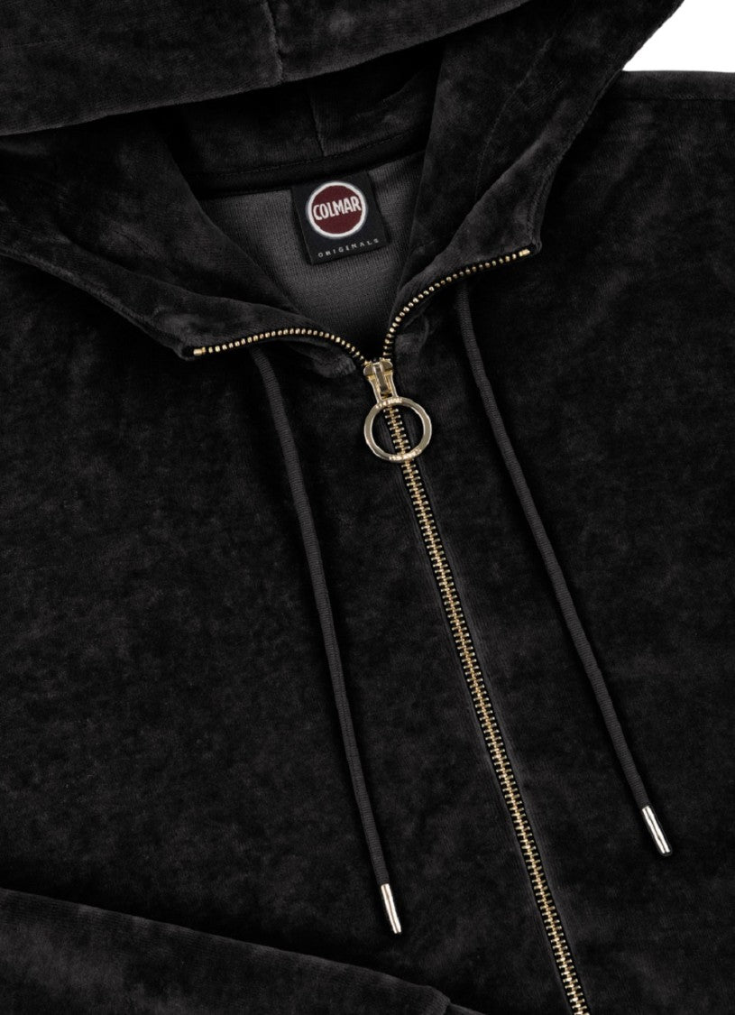 Black Cotton Blend Full-Zip Hoodie