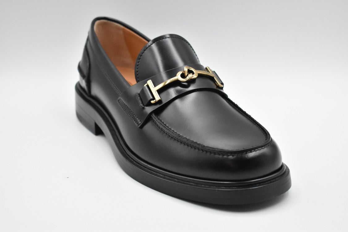 Laced Black Flat Shoes with Gold-tone Detail
