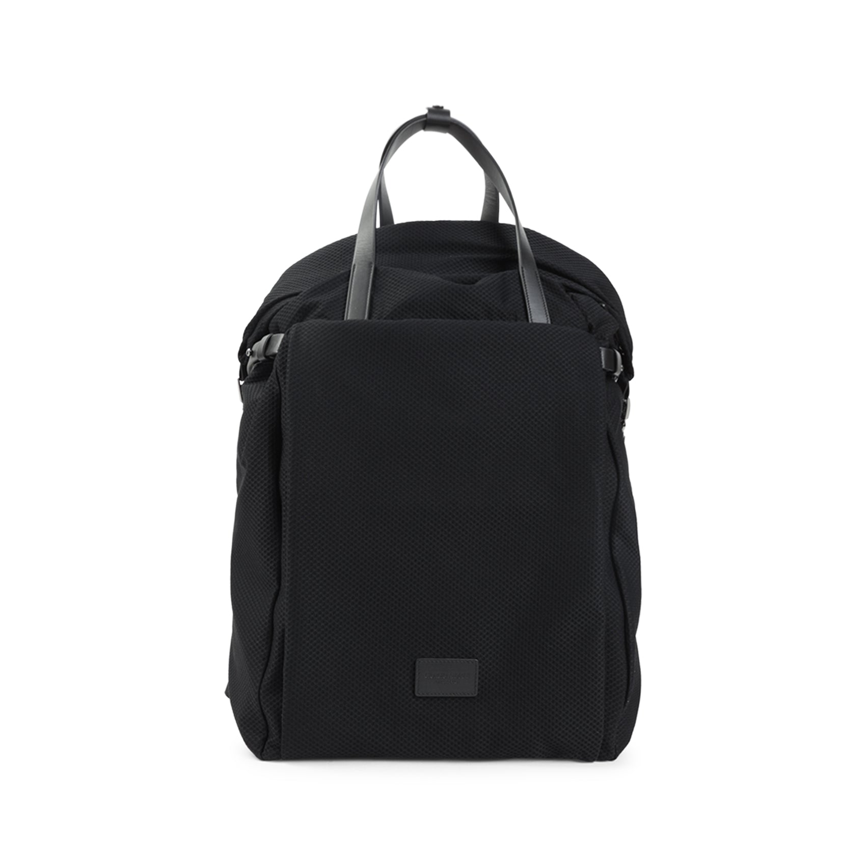 Structured Black Bucket Bag With Textured Fabric And Leather Accents