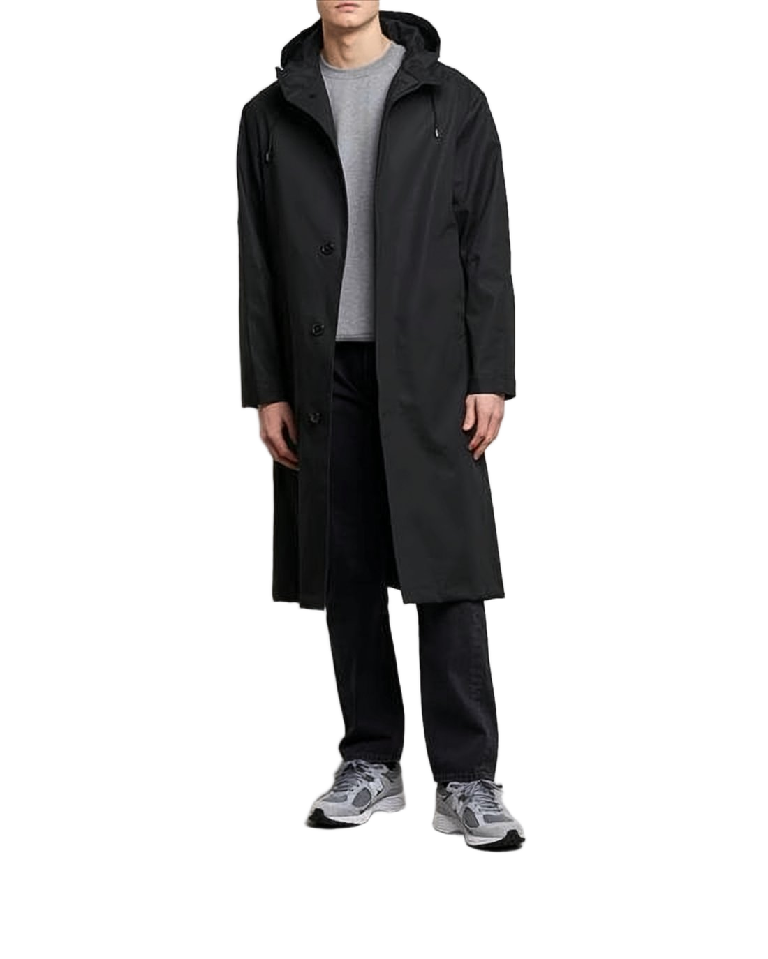 Hooded Black Cotton Cape with Button Closure