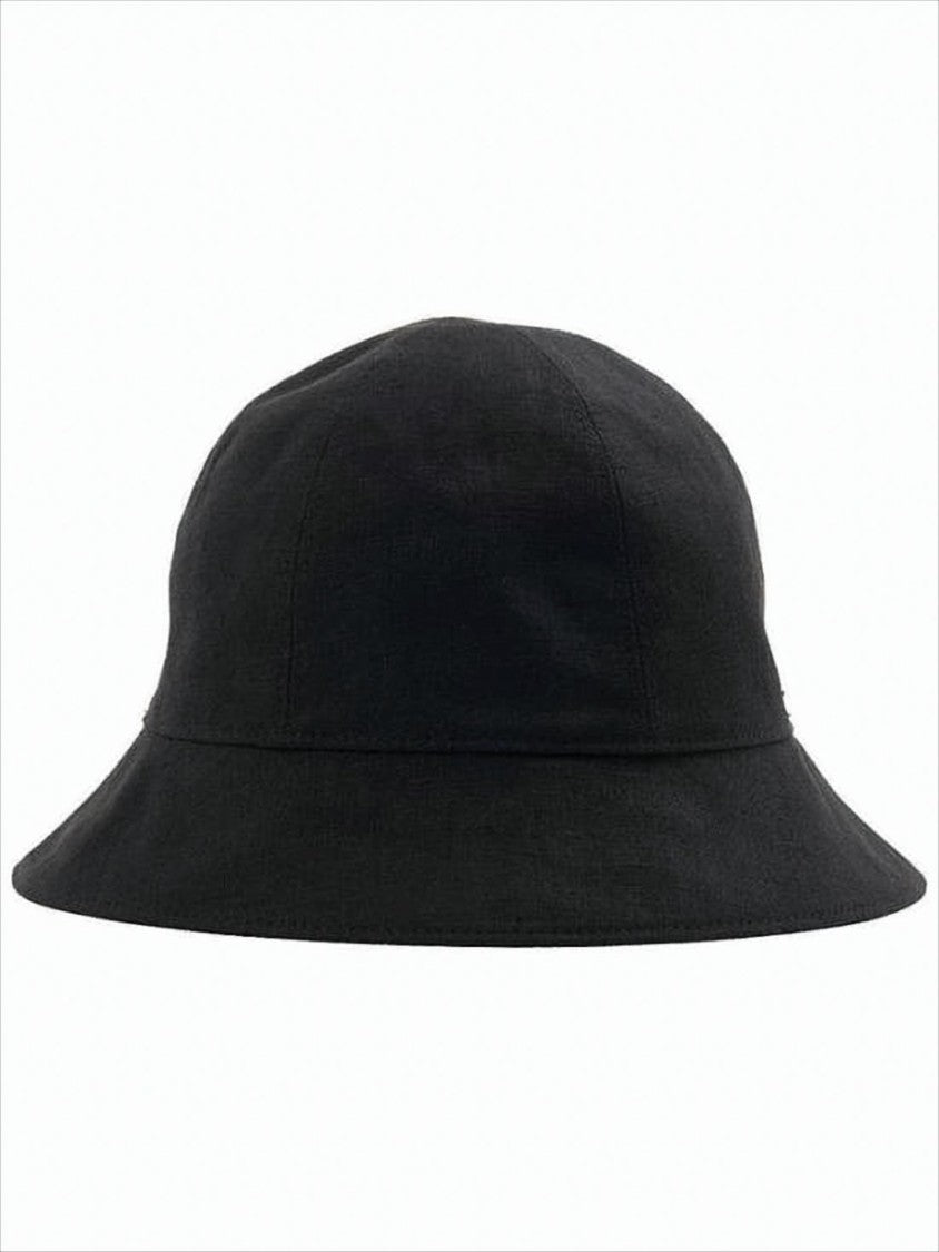 Black Linen Bucket Hat with Subtle Metallic Emblem