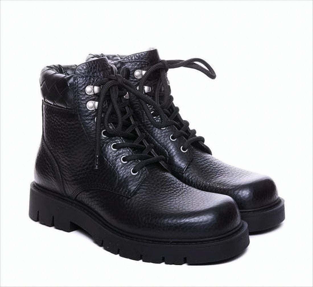 Textured Leather Lace-Up Boots