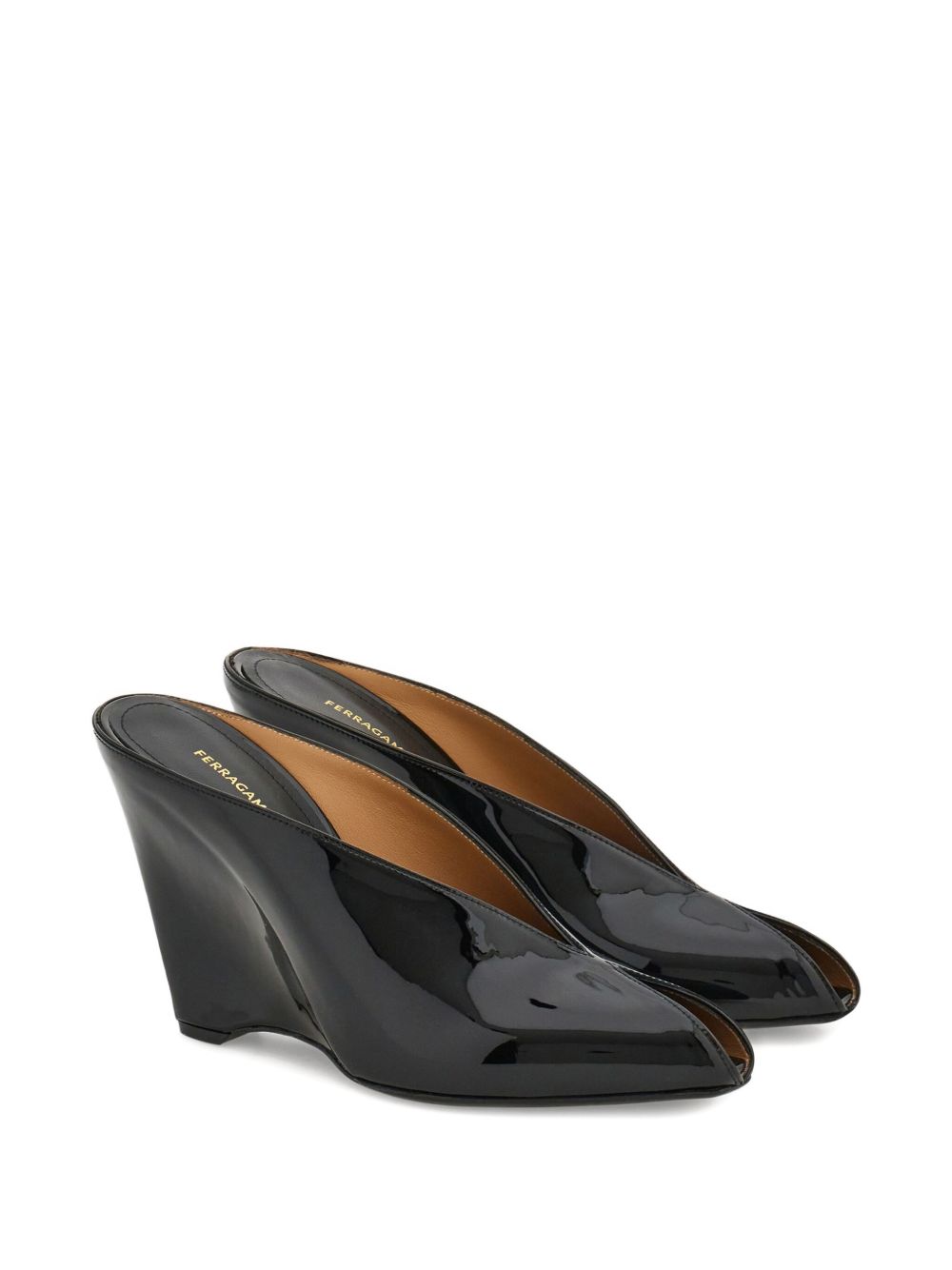 Glossy Wedge Mules With Pointed Toe