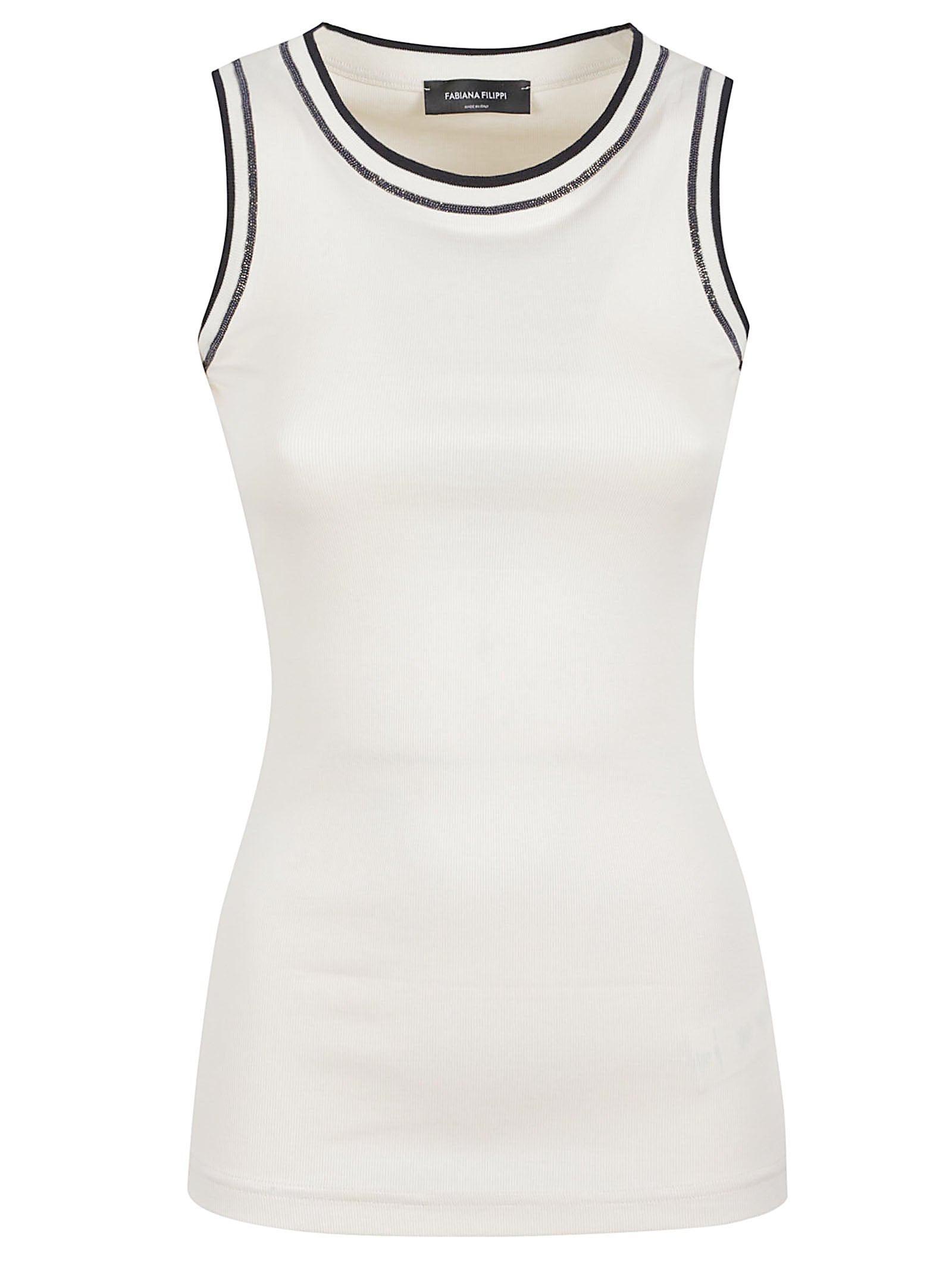 Sleeveless Fitted Top with Contrasting Trim Detail