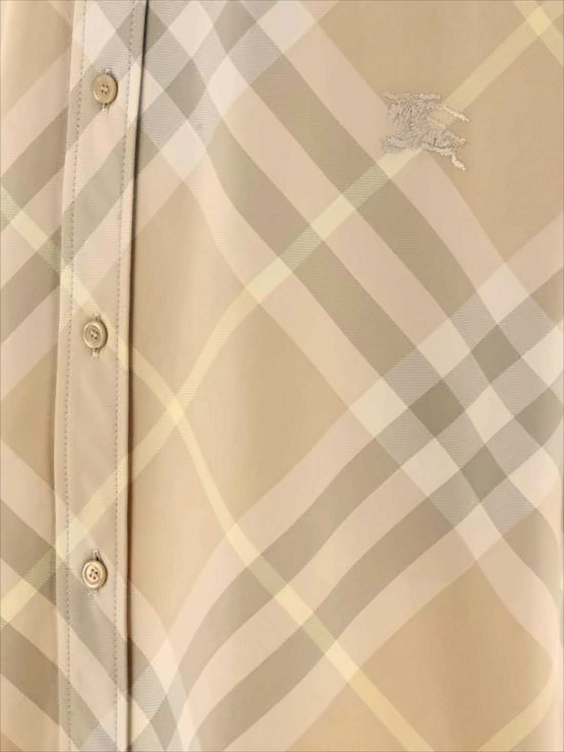 Beige Check Pattern Short-Sleeve Button-Up Shirt