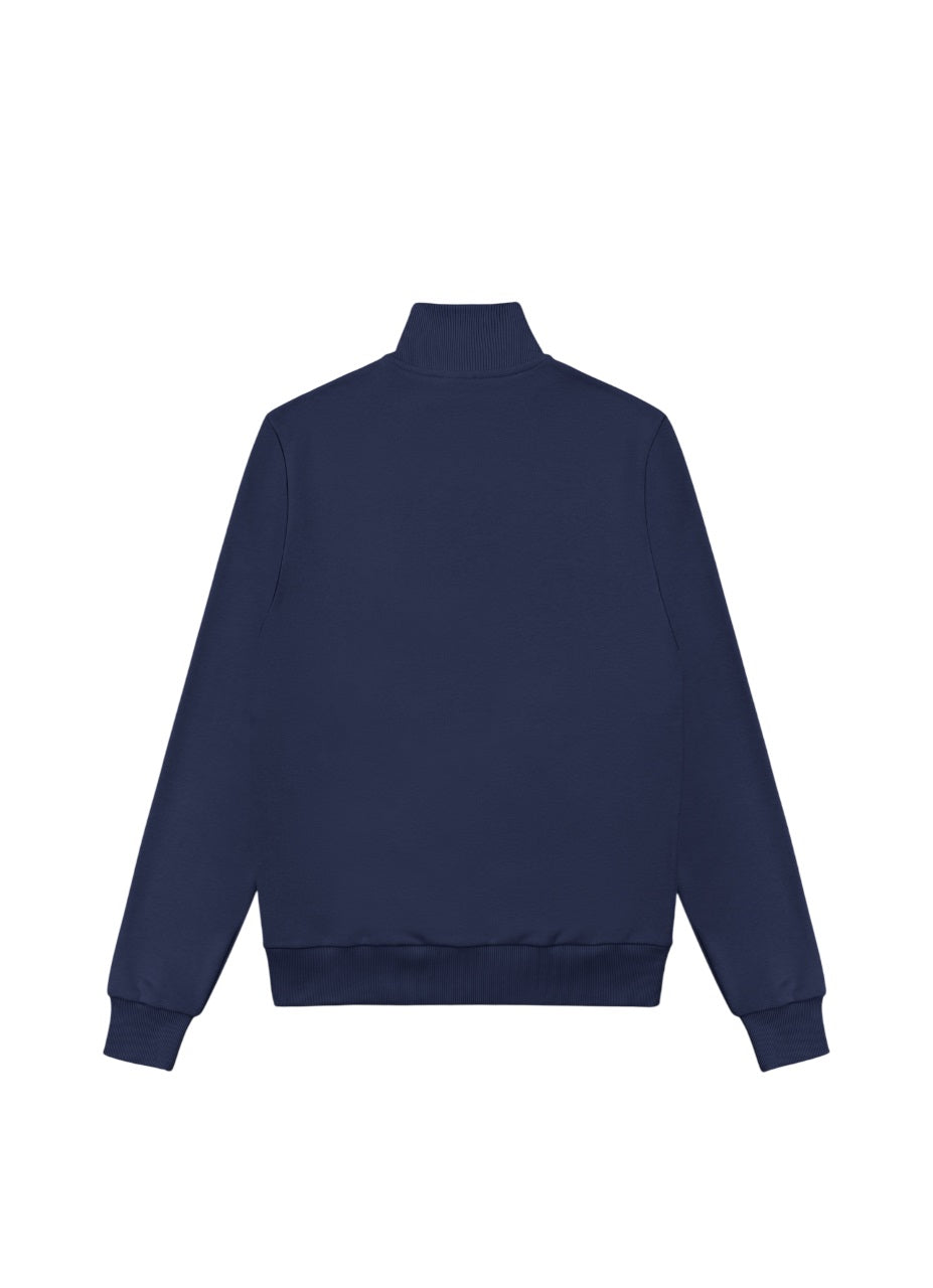 Navy Blue Full-Zip Sweatshirt With Ribbed Finishes
