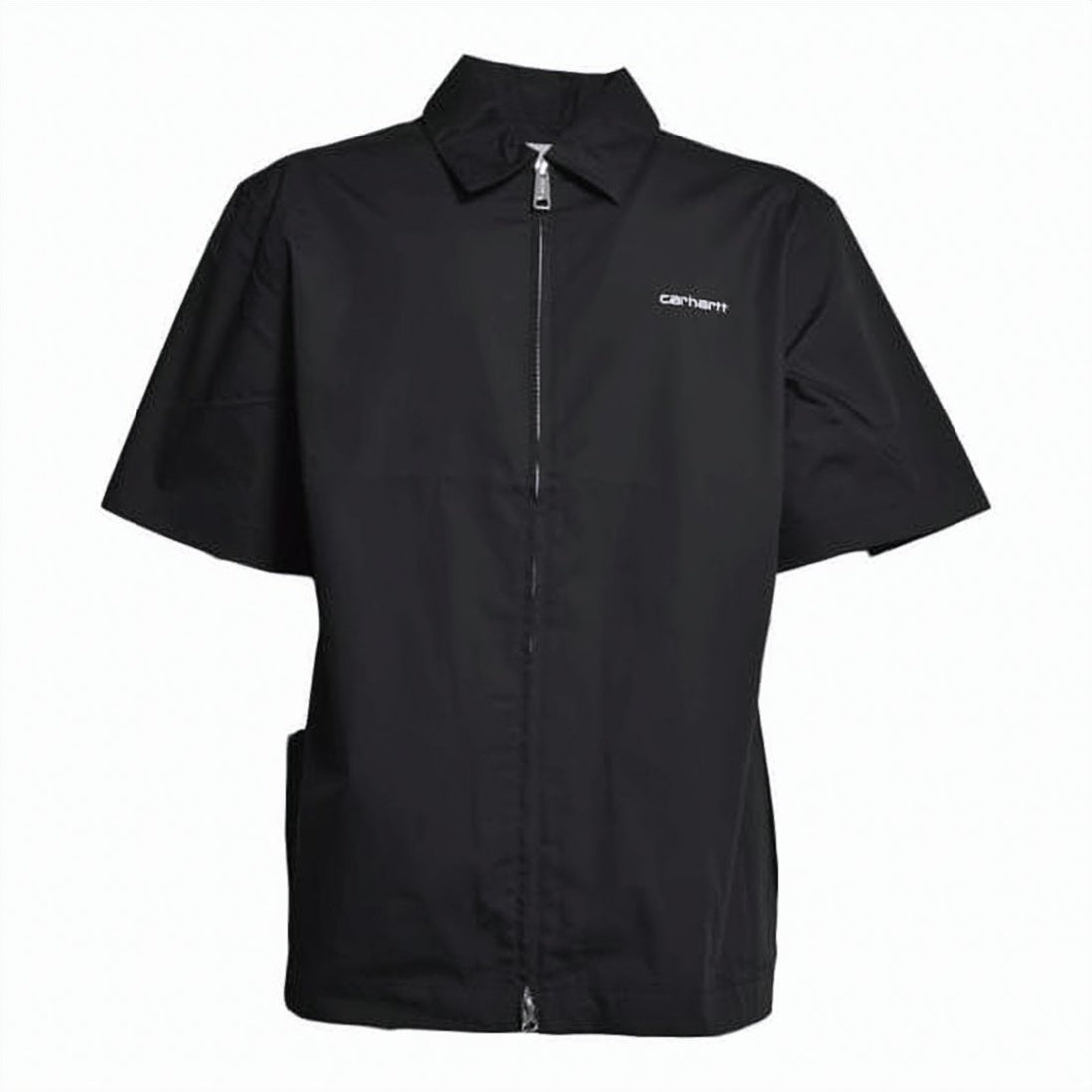 Black Short-Sleeve Front Zip Logo Shirt