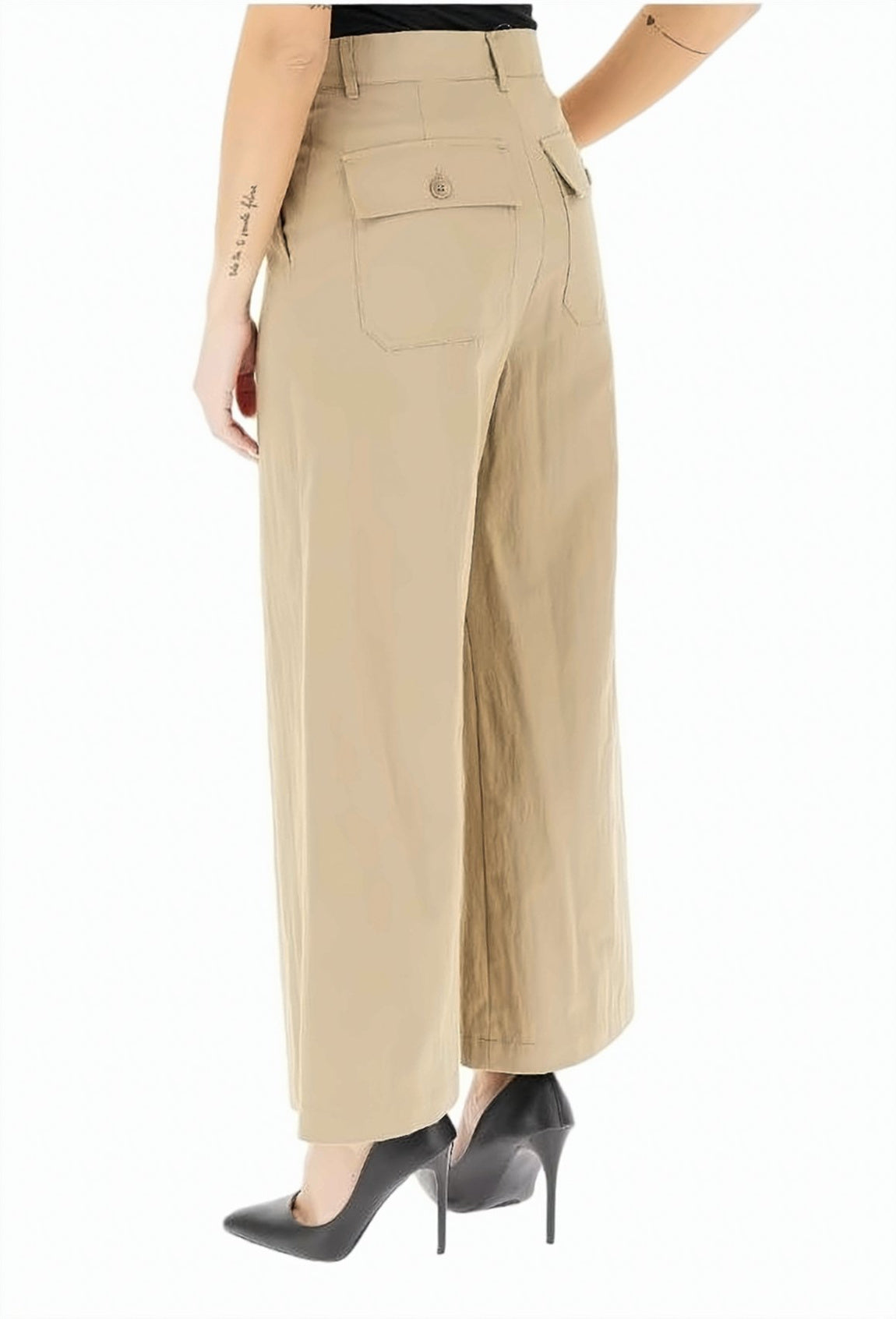 Wide Leg Cotton Blend Trousers