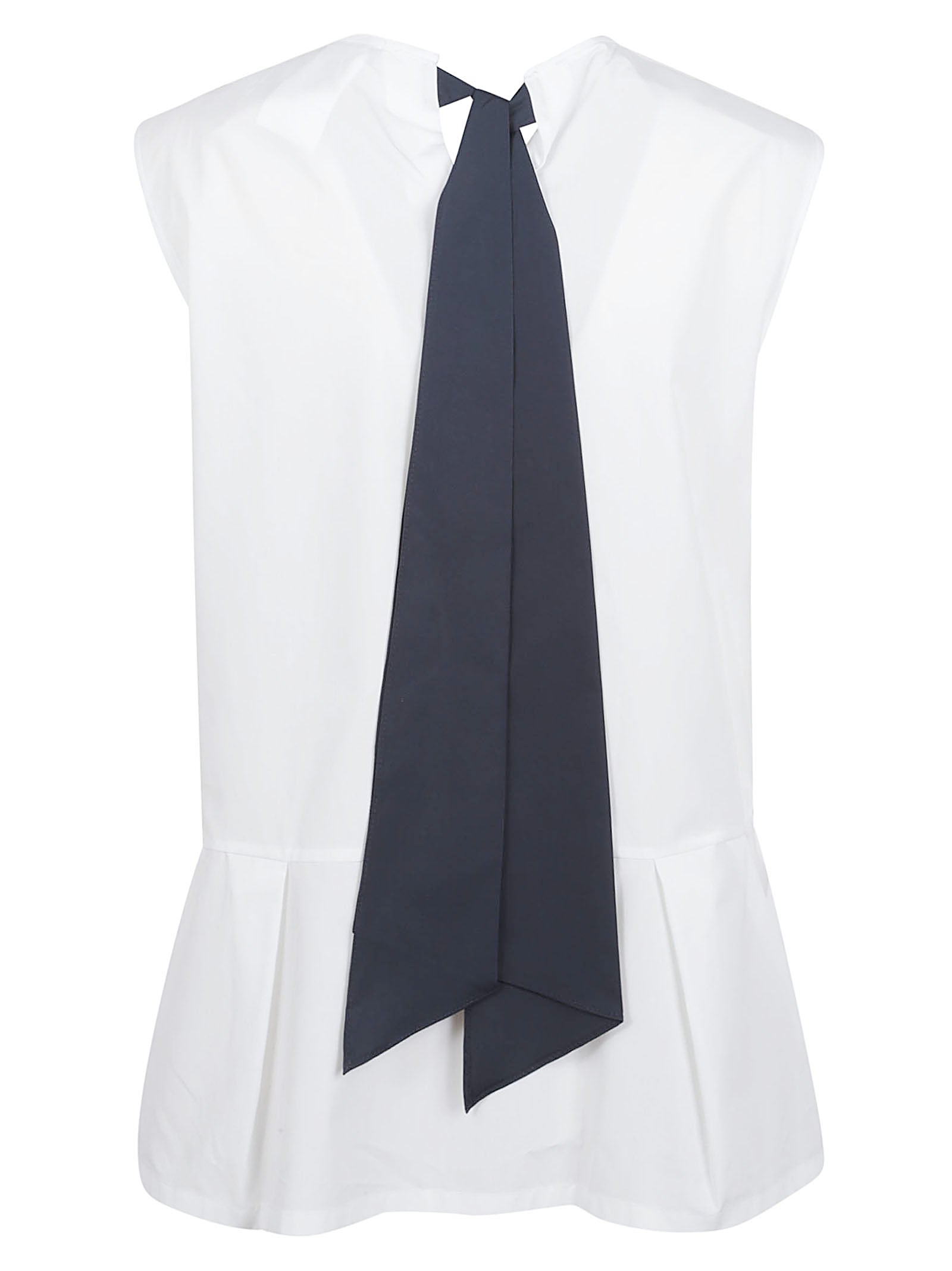 Cotton Poplin Top with Front Ruffles and Ribbon Tie Closure