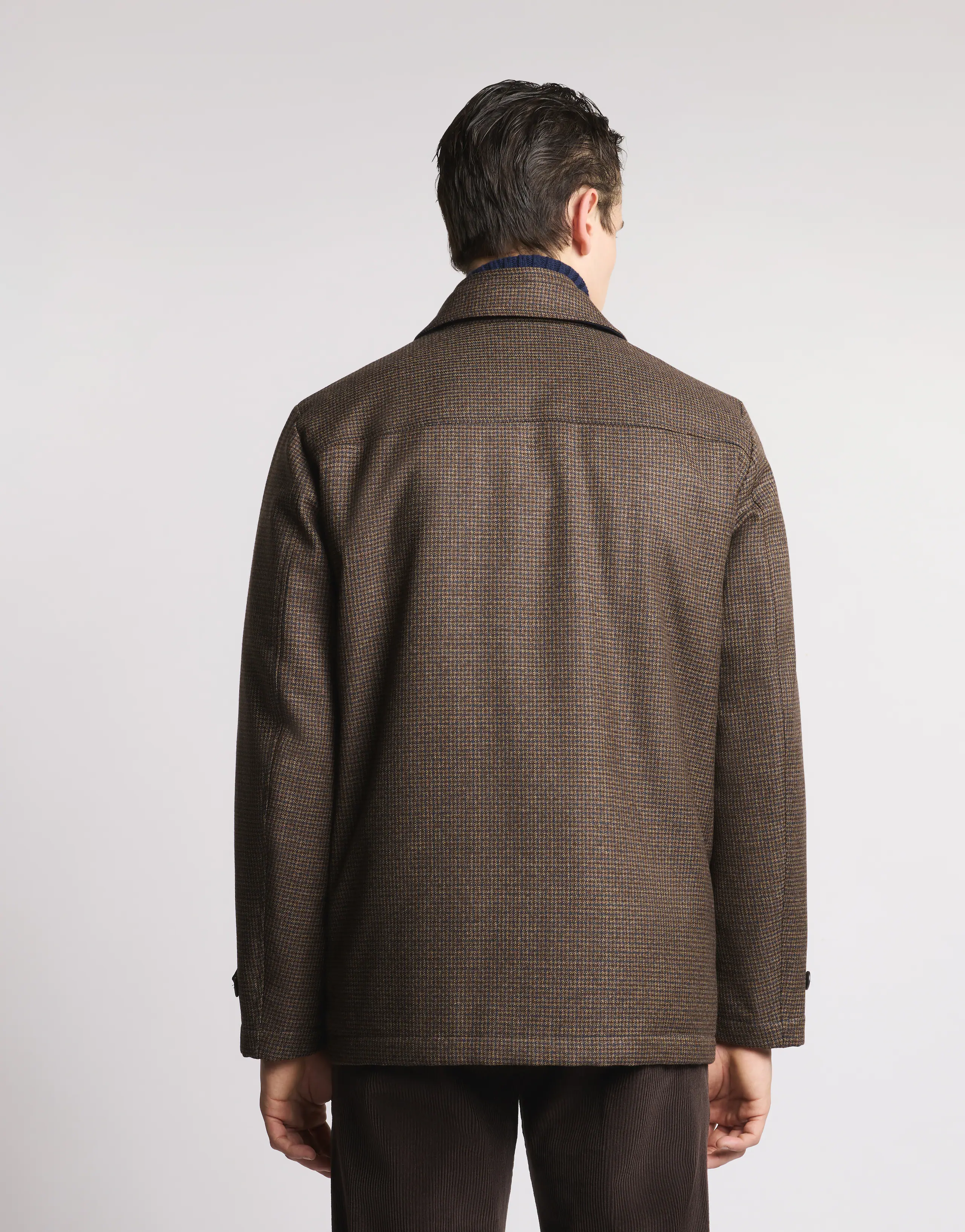 Brown Checked Wool Jacket With Subtle Detailing
