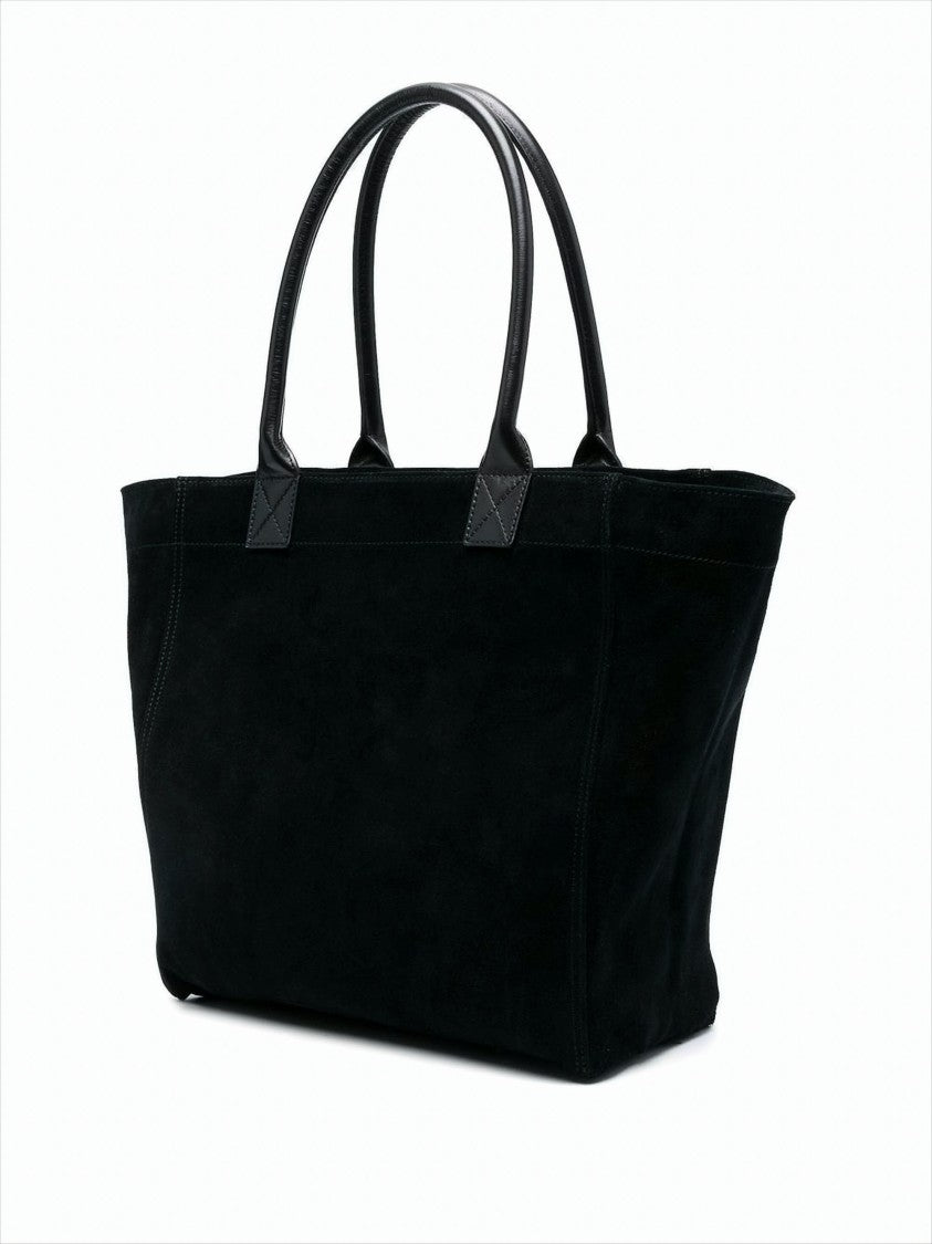 Tapered Black Suede Calf Leather Small Tote Bag